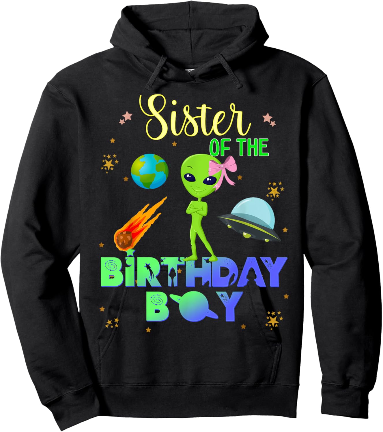 Alien Birthday Boy Party Theme Spaceship Sister Hoodie - Hoodie | Black