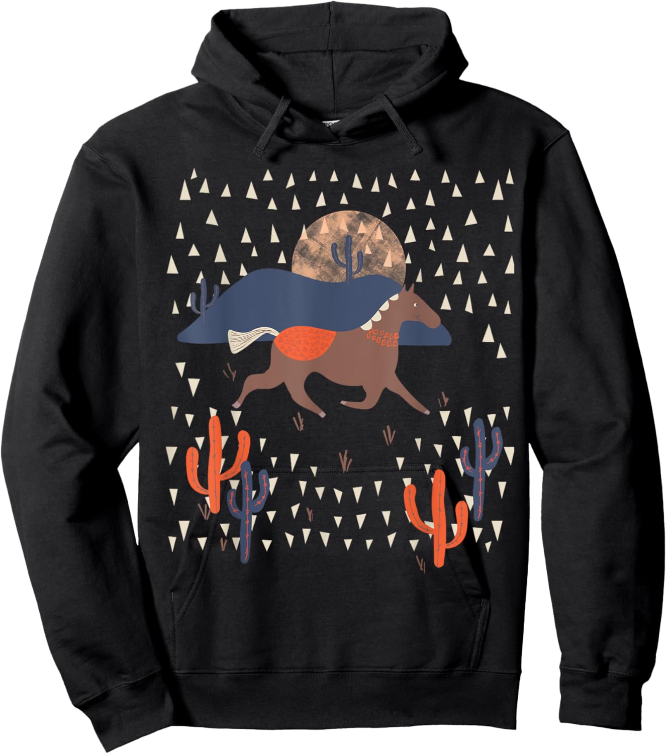 PowWow Wild West Horse Indian Cactus Indian Tribe Desert Hoodie - Hoodie | Black