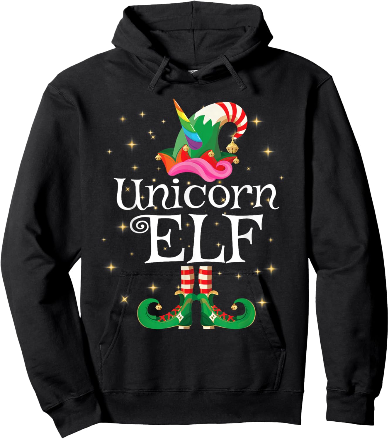 Unicorn Elf Shirt Girls Women Funny Matching Christmas Elf Hoodie - Hoodie | Black