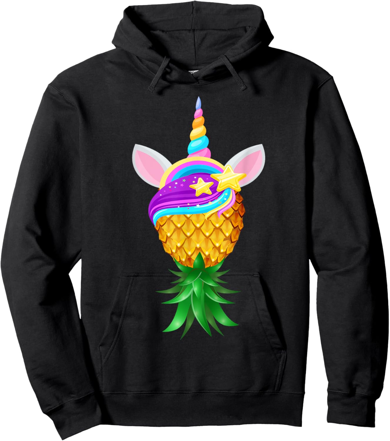 Swinger Upside Down Pineapple Magical Unicorn Head Hoodie - Hoodie | Black
