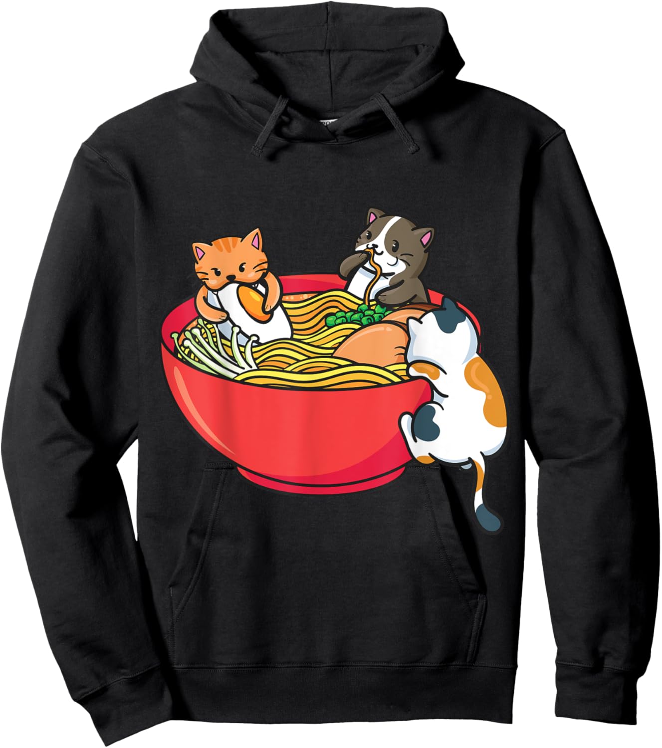 Japanese ramen noodles anime funny Japan cat Hoodie - Hoodie | Black