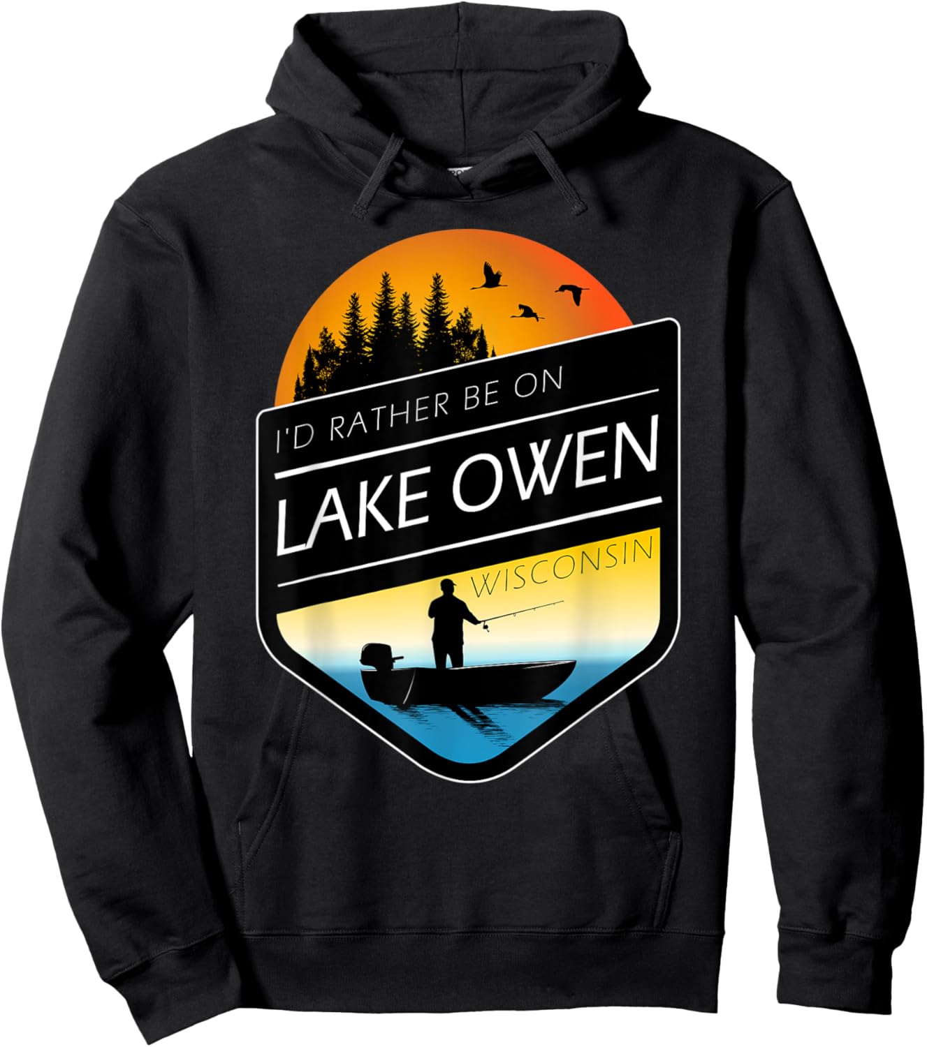 I'd Rather Be On Lake Owen Wisconsin Sunset Fishing Hoodie - Hoodie | Black