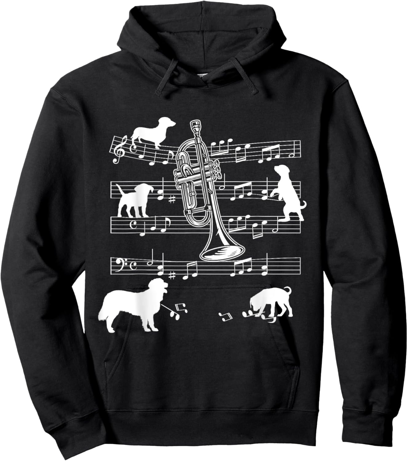 Trumpet Player Dog for Trumpeter Dogs and Trumpet Men Women Girls Kids Hoodie - Hoodie | Black