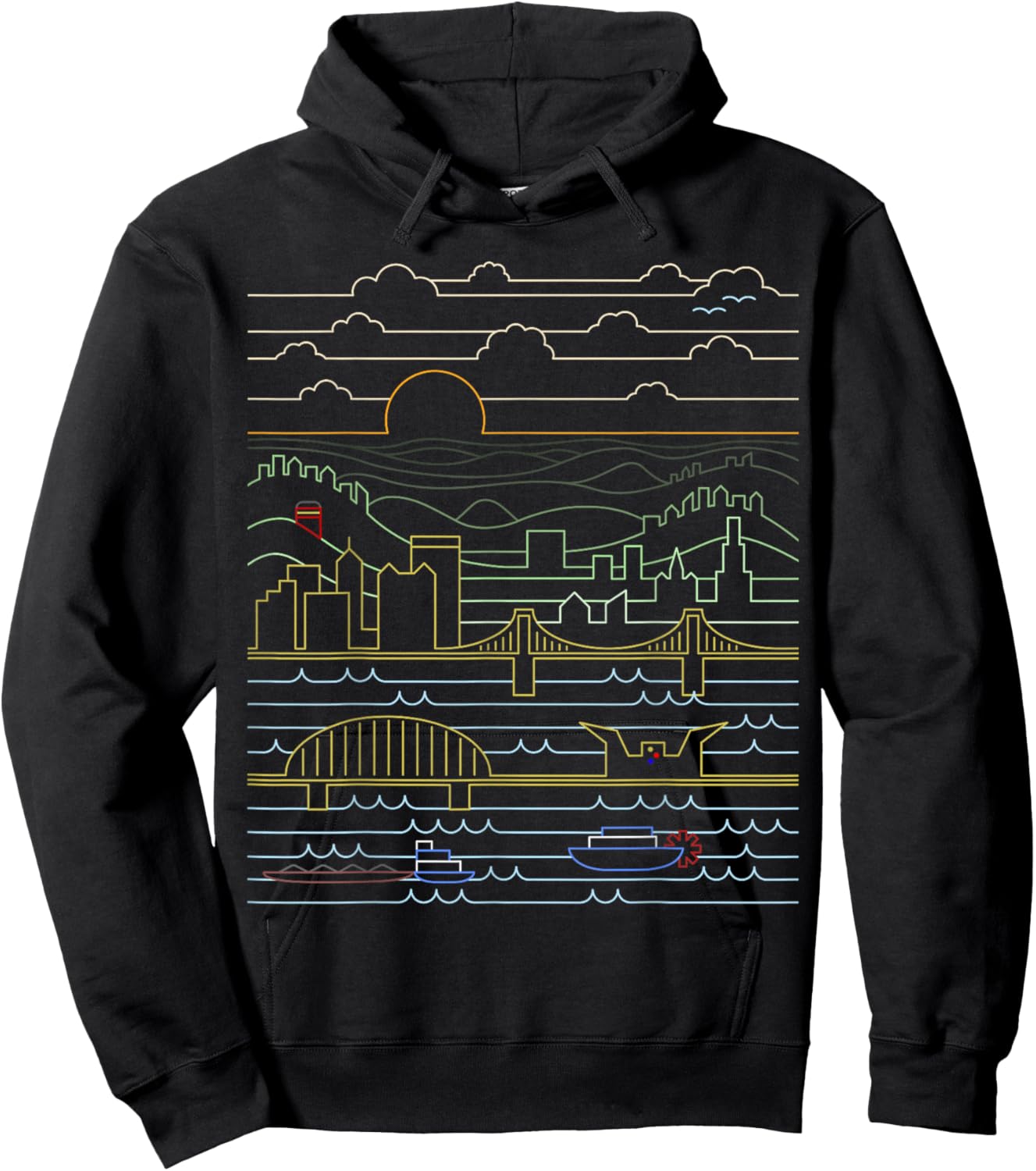 Vintage Retro Pittsburgh Skyline 412 Pittsburgh Pennsylvania Hoodie - Hoodie | Black