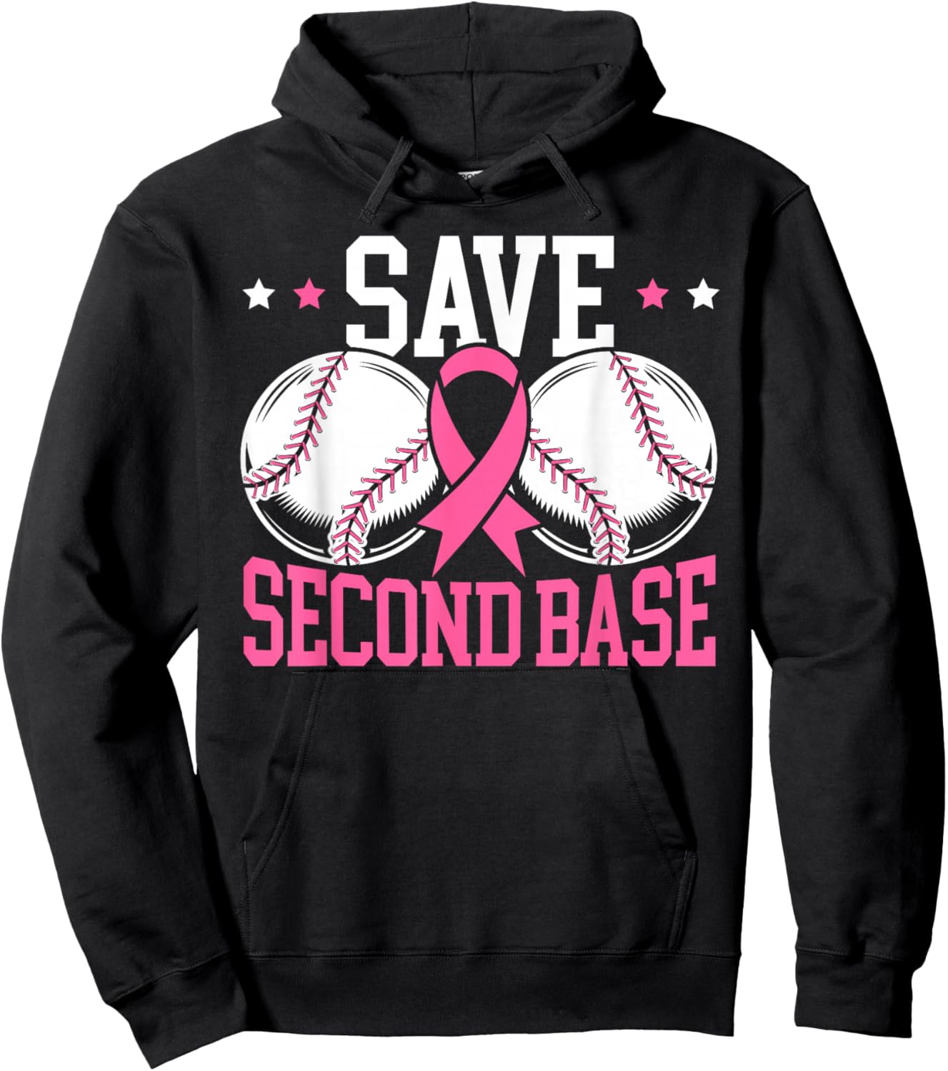 Save 2nd Base Baseball Player Breast Cancer Awareness Hoodie - Hoodie | Black