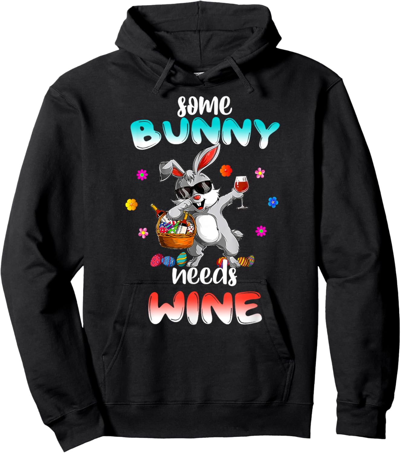 Some Bunny Needs Wine Funny Easter Hoodie - Hoodie | Black