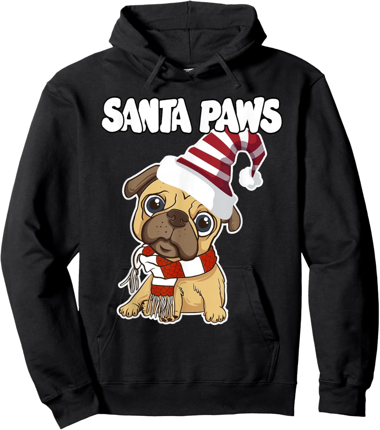 Pug Santa Paws Cute Christmas Hoodie - Hoodie | Black