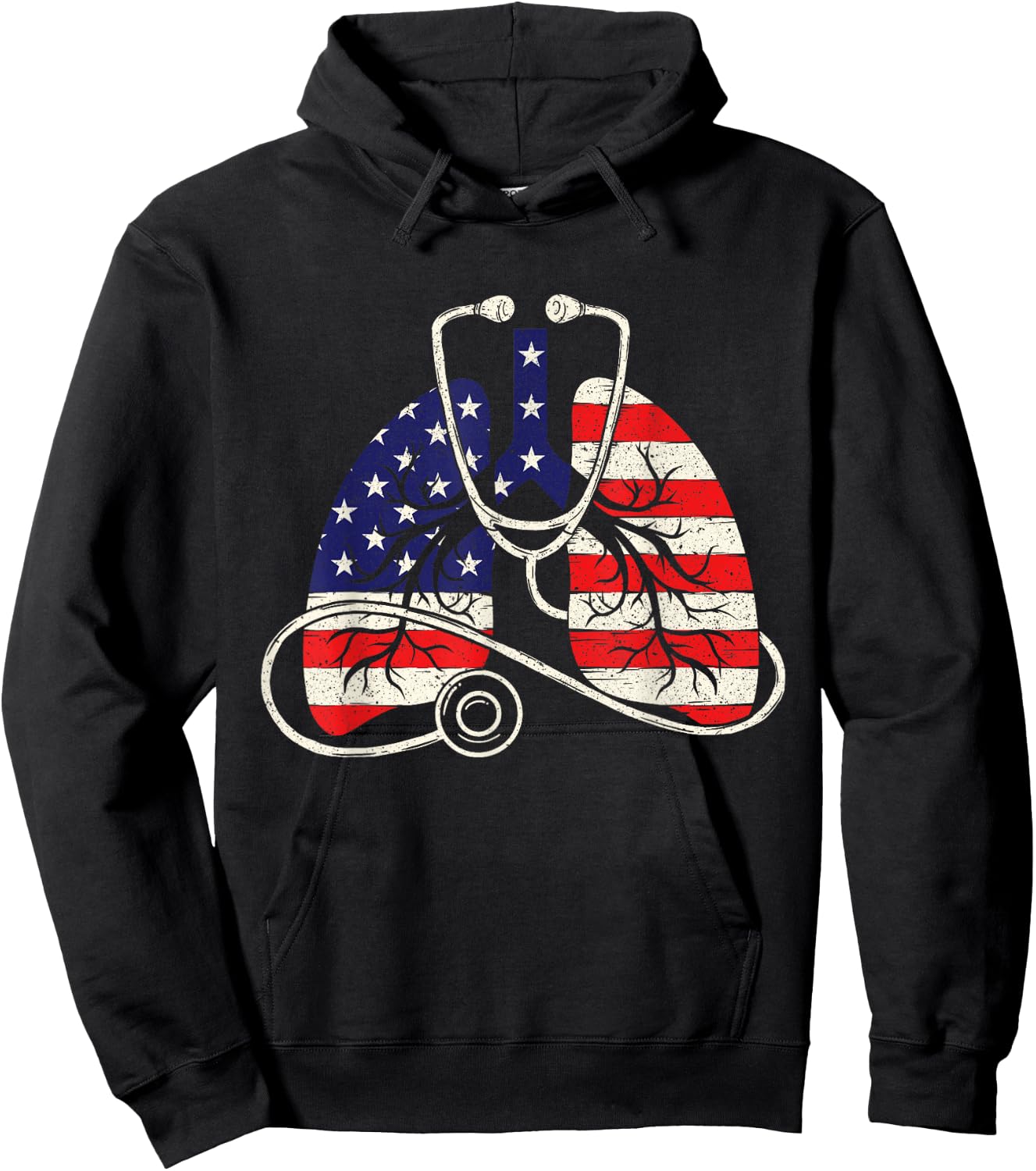 Patriotic Lungs - American Flag Respiratory Therapist Hoodie - Hoodie | Black