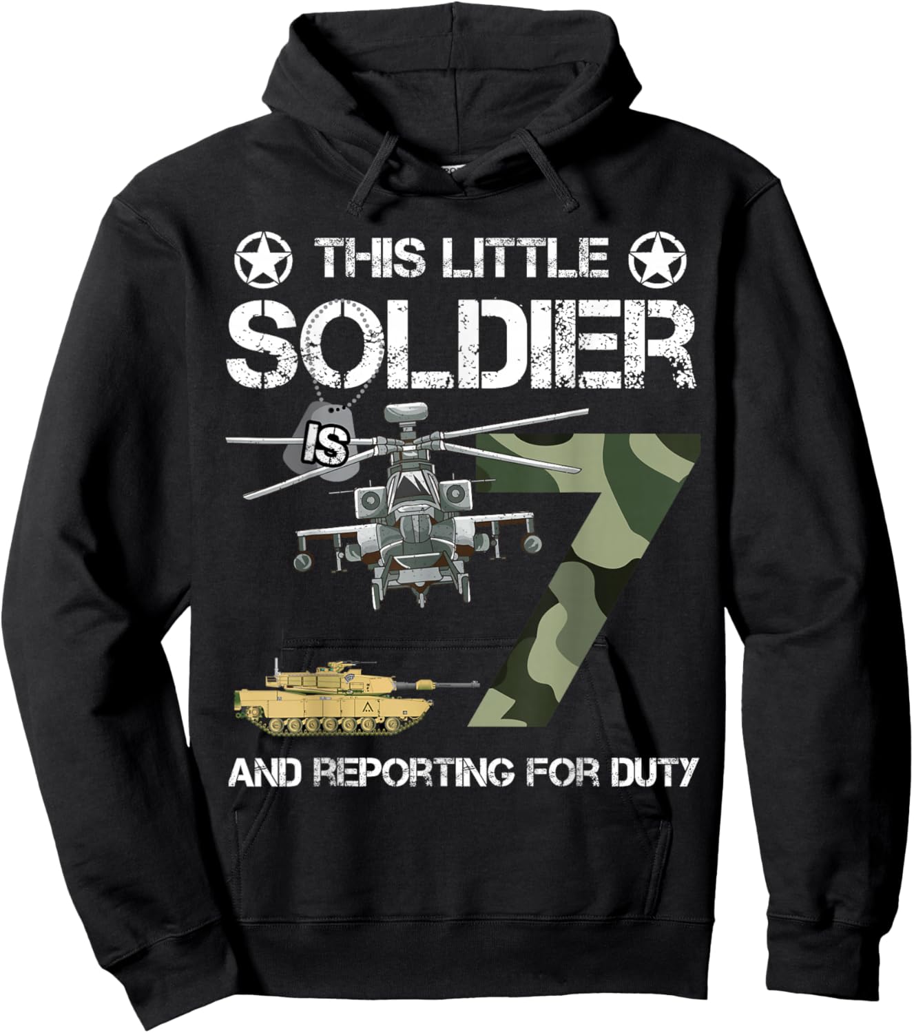 7 Year Old Soldier Camo Army Birthday Themed Military Family Hoodie - Hoodie | Black