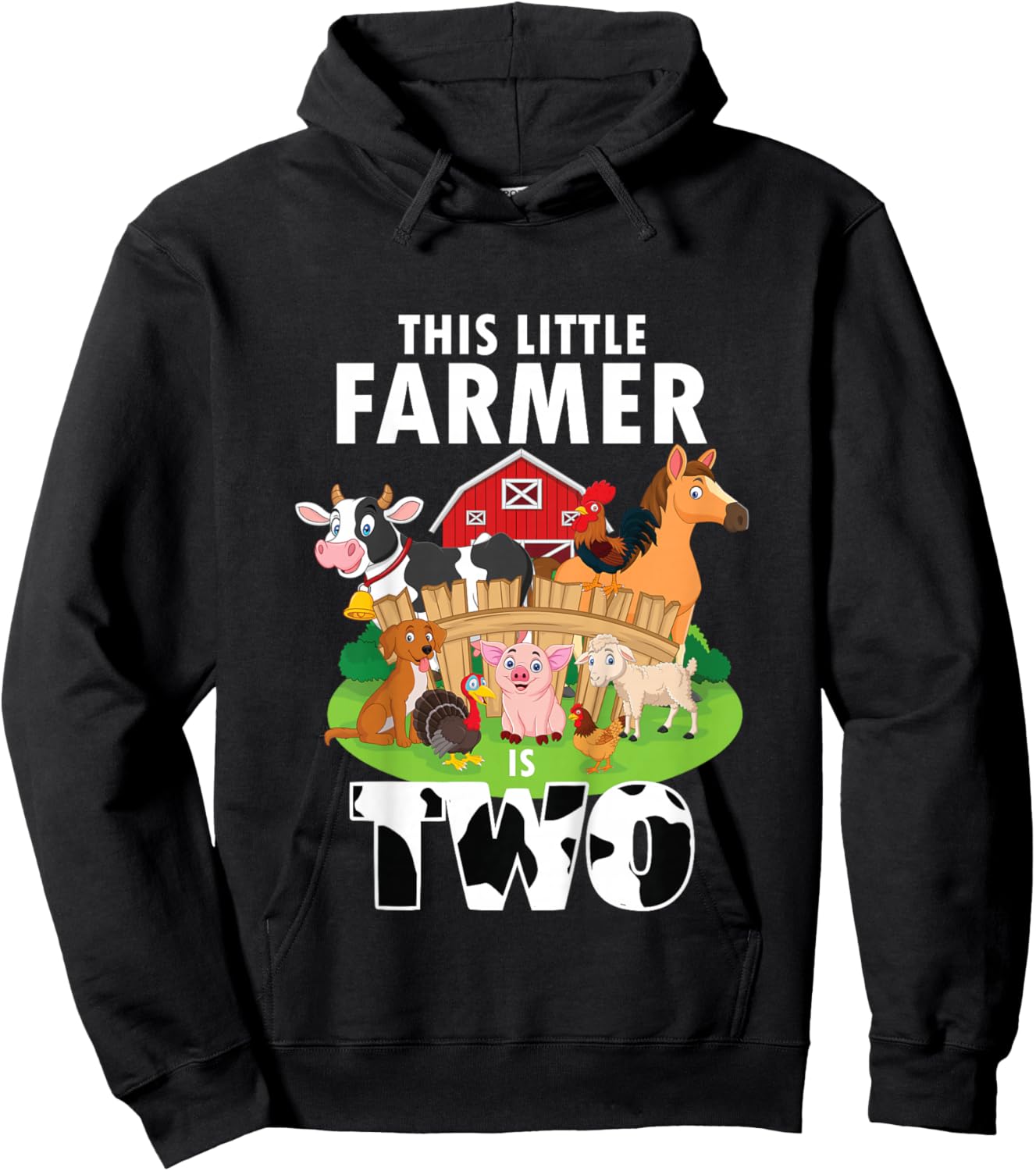 Kids 2 Years Old Boy Farmer 2nd Birthday Farm Animals Kids Hoodie - Hoodie | Black