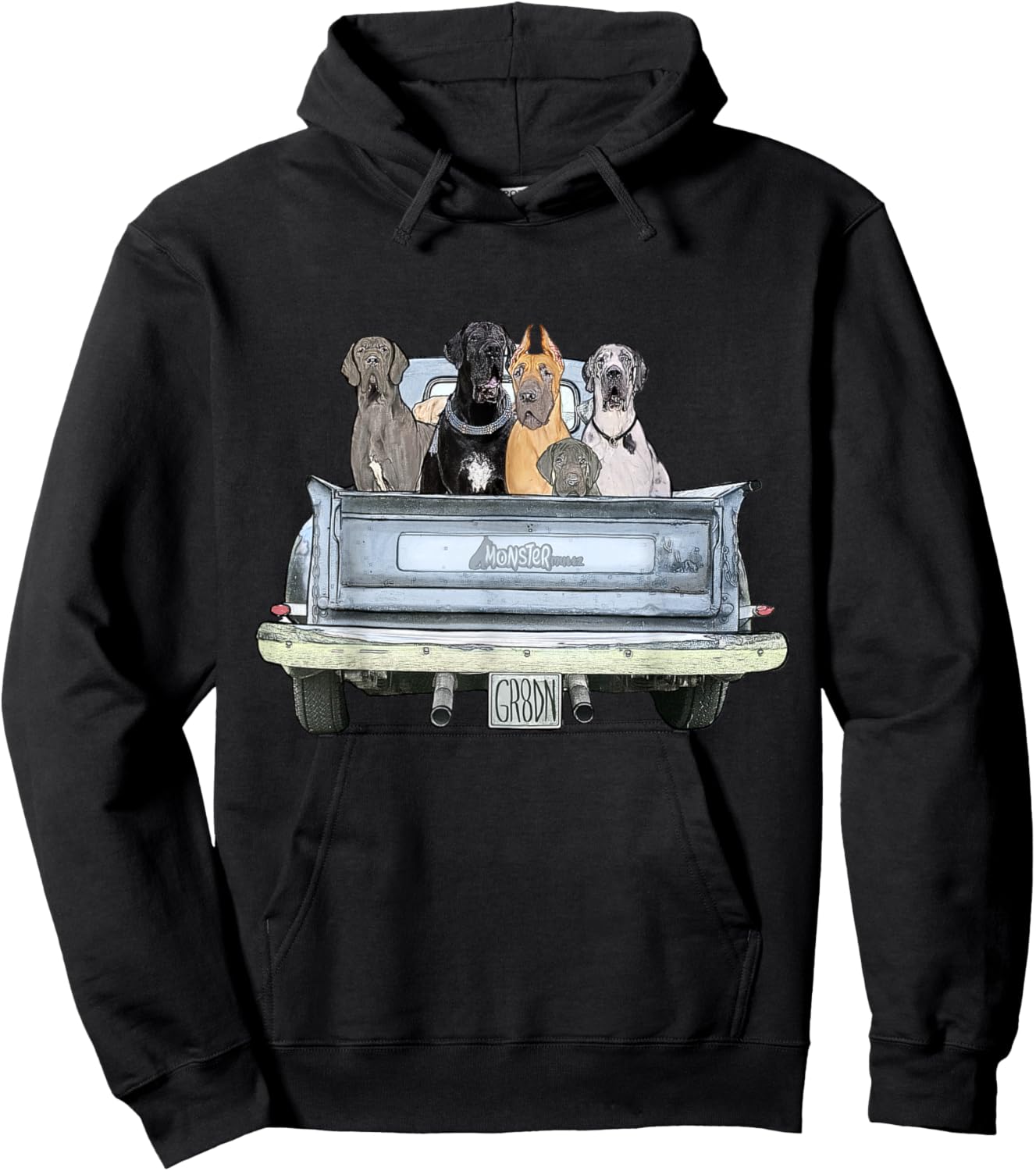 Great Dane Squad Pickup Truck Top - Large Dog Dad Hoodie - Hoodie | Black