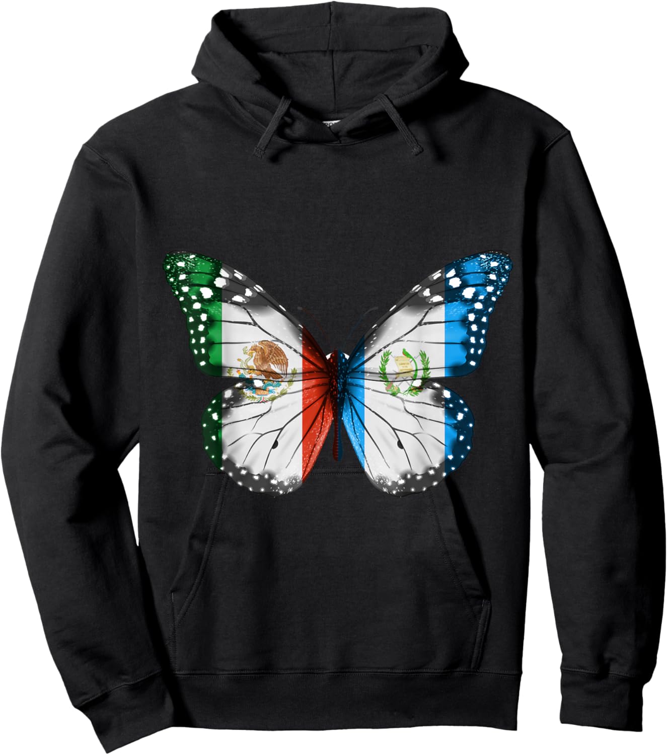 Mexican Guatemalan Flag Butterfly Hoodie - Hoodie | Black