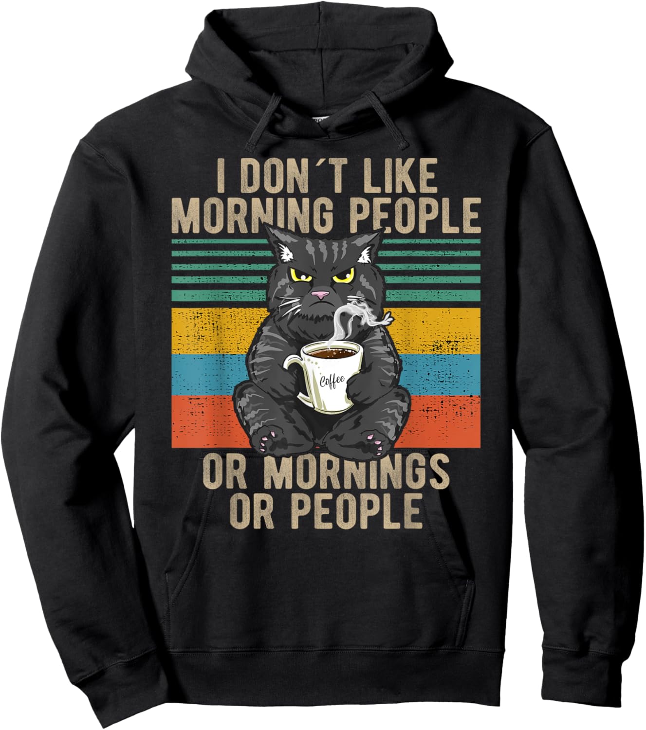 I Hate Morning People And Mornings And People Coffee Cat Hoodie - Hoodie | Black