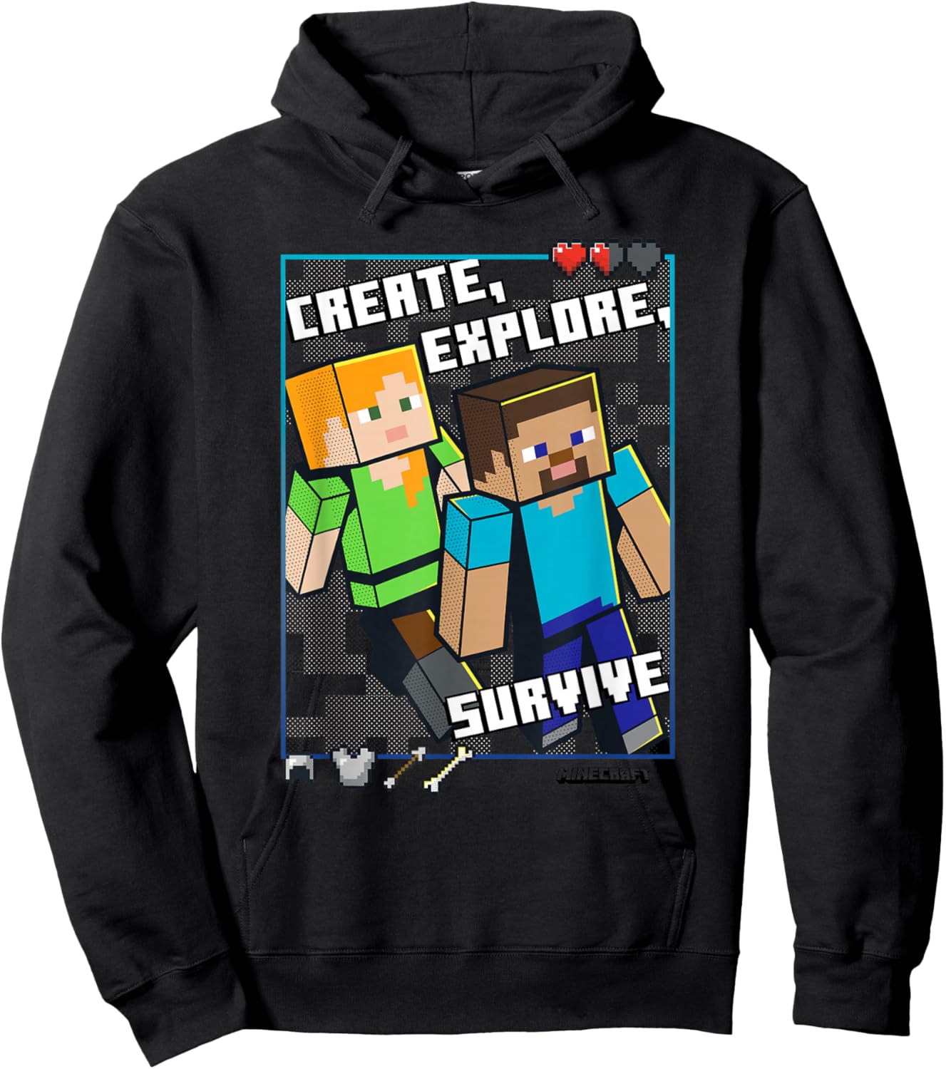 Minecraft Steve and Alex Create Explore Survive Box Up Hoodie - Hoodie | Black