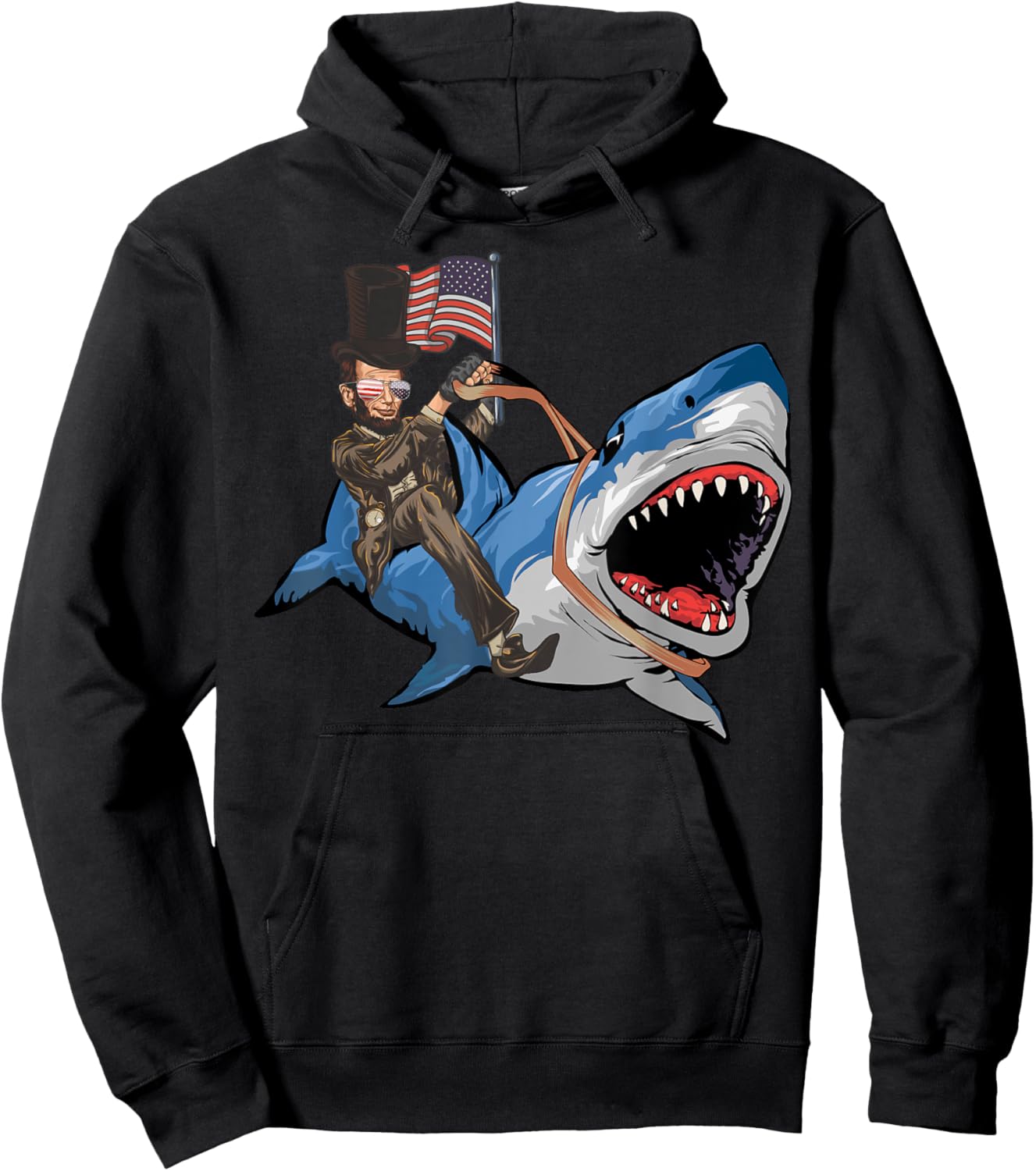 Abe Lincoln Riding Shark - Shark Lovers Shark 4th of July Hoodie - Hoodie | Black