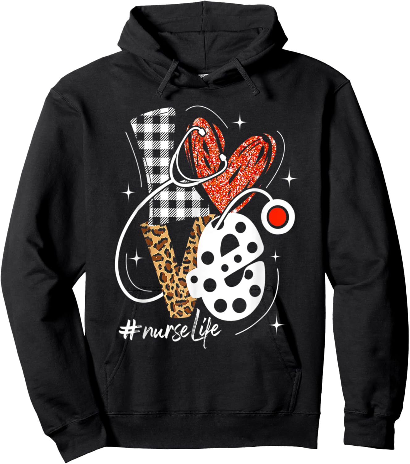 Nurse Life RN LPN CNA Healthcare Cheetah Heart Leopard Funny Hoodie - Hoodie | Black