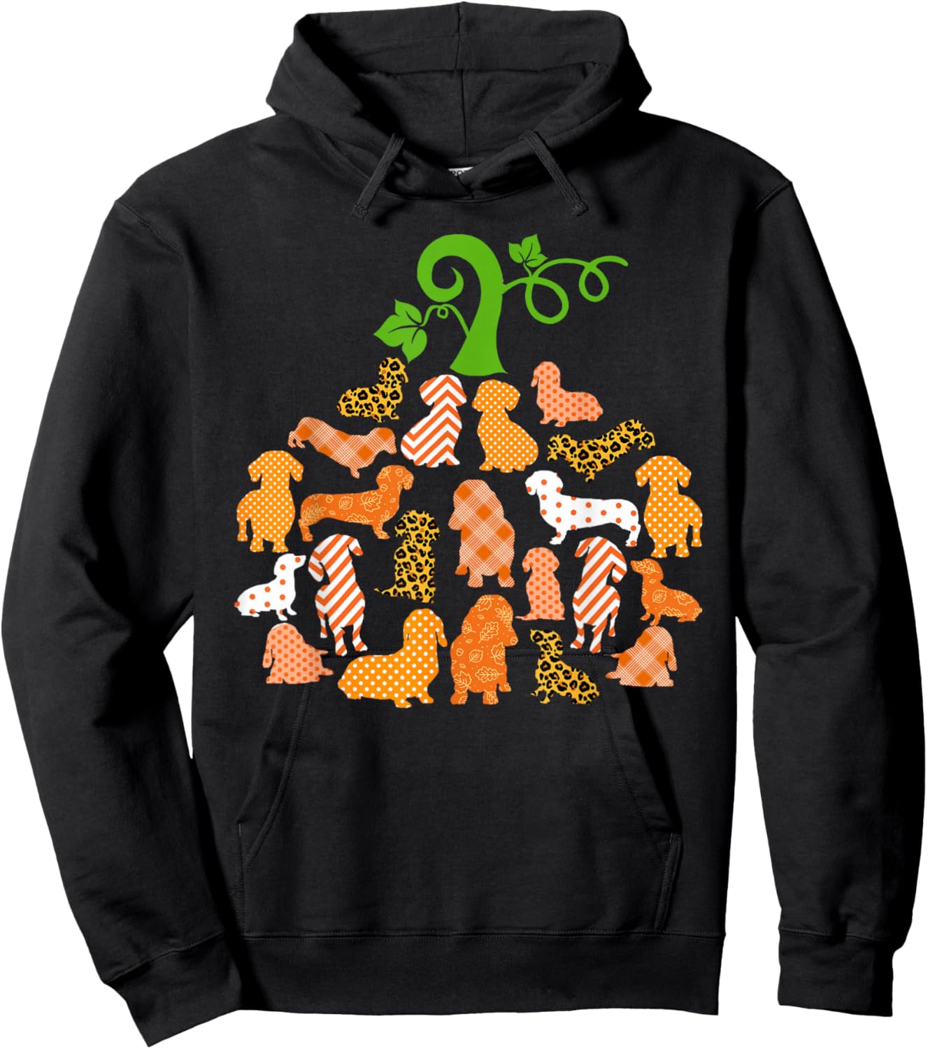 Dachshund Pumpkin Shape Plaid Leopard Dog Autumn Halloween Hoodie - Hoodie | Black