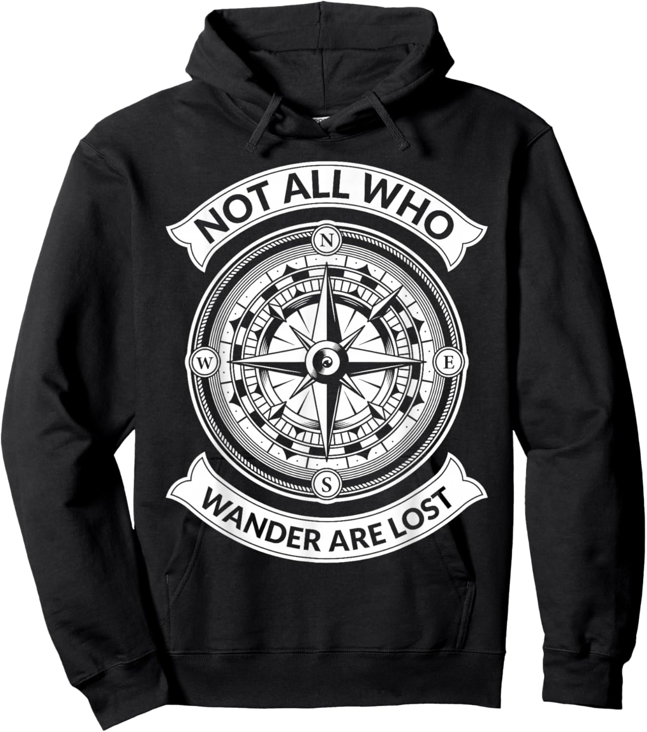 Graphic Compass Hiking - Not All Those Who Wander Are Lost Hoodie - Hoodie | Black