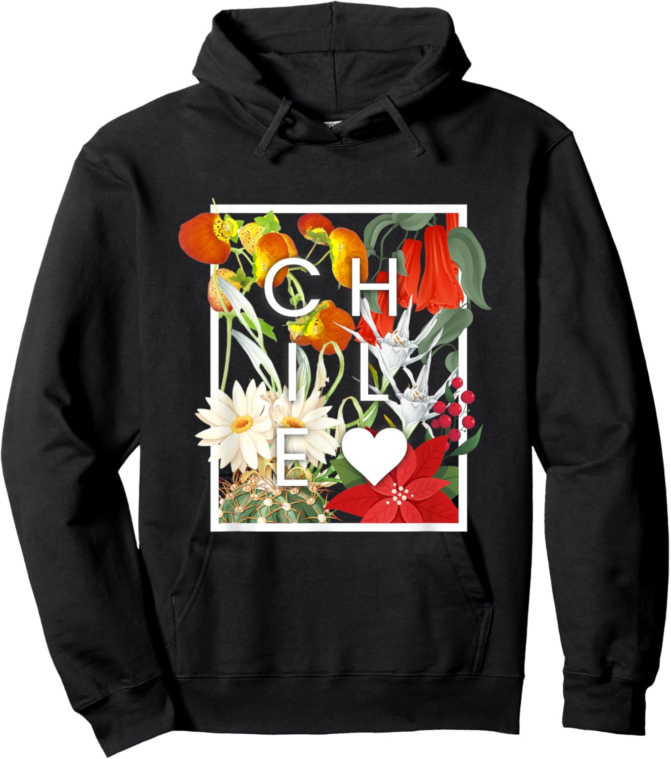 Flowers of Chile Word Art - Chilean Pride Hoodie - Hoodie | Black