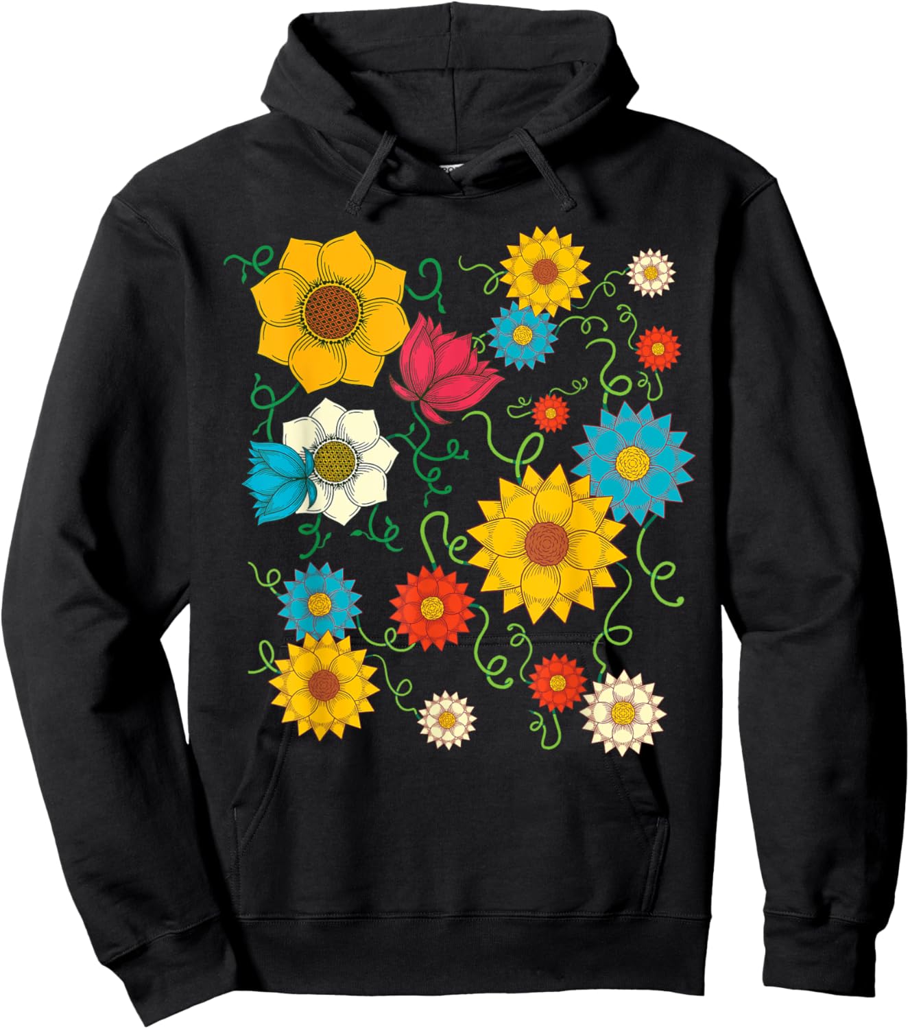 Beautiful Wildflowers Colorful Garden Flower Botanical Hoodie - Hoodie | Black