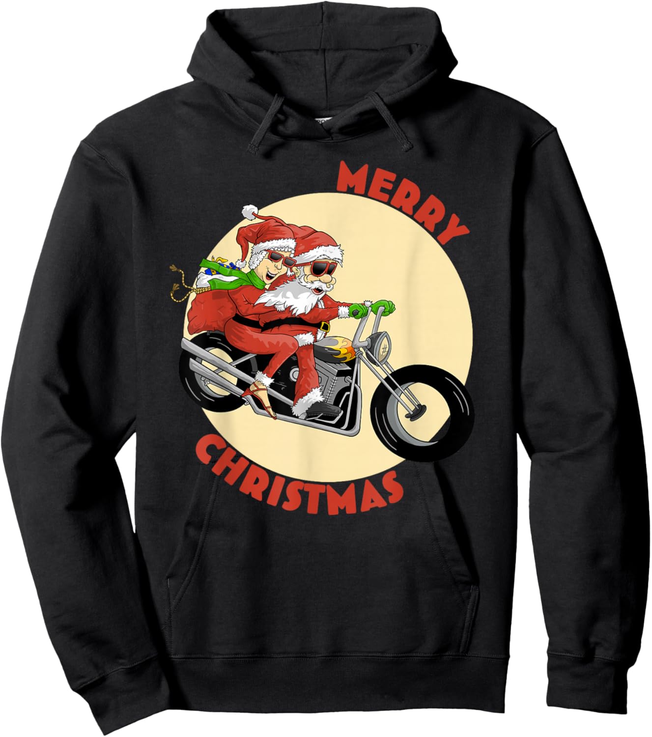 Mr and Mrs Claus on Motorcycle Christmas for Biker Couples Hoodie - Hoodie | Black