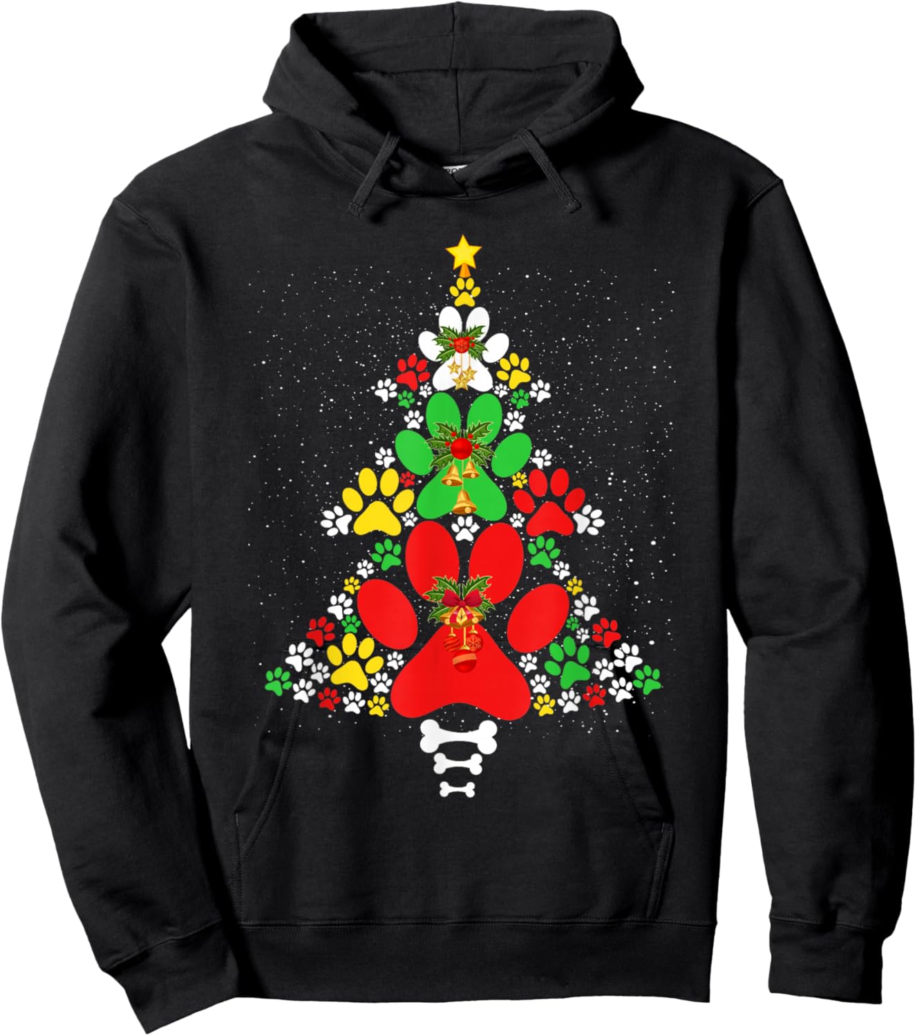 Cute Dog Paws Print Christmas Tree Shirt Dog Lover Hoodie - Hoodie | Black