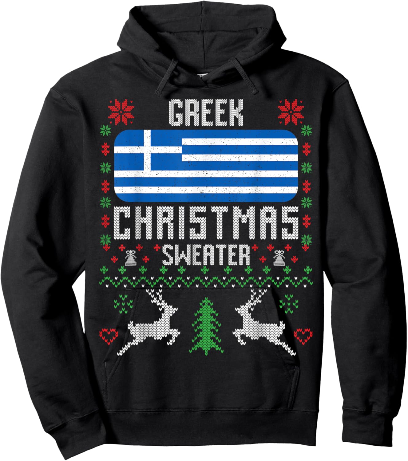 Greece Flag Greek Christmas Sweater Hoodie - Hoodie | Black