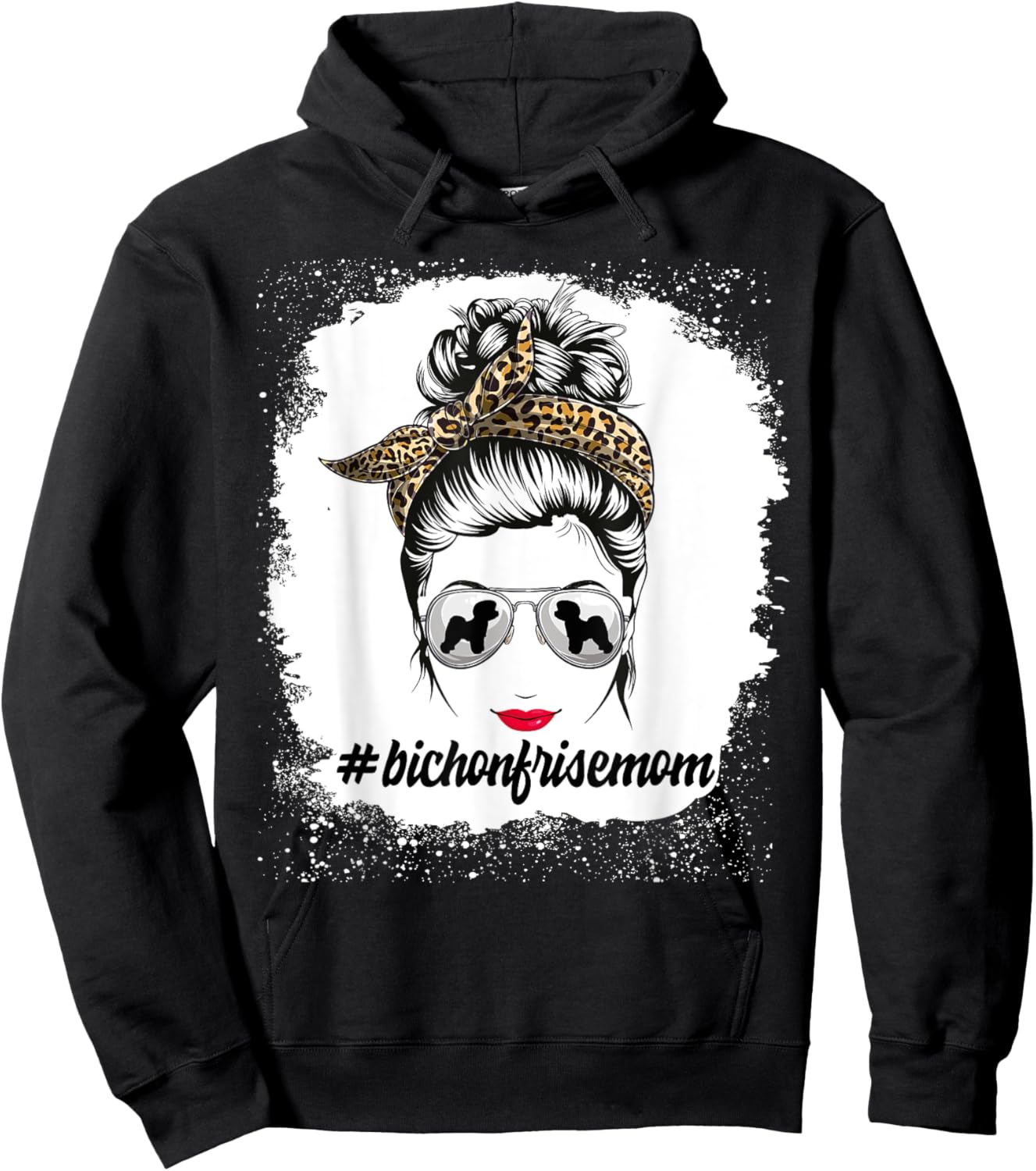 Bichon Frise Dog Mom Bleached Messy Bun Leopard Women Hoodie - Hoodie | Black