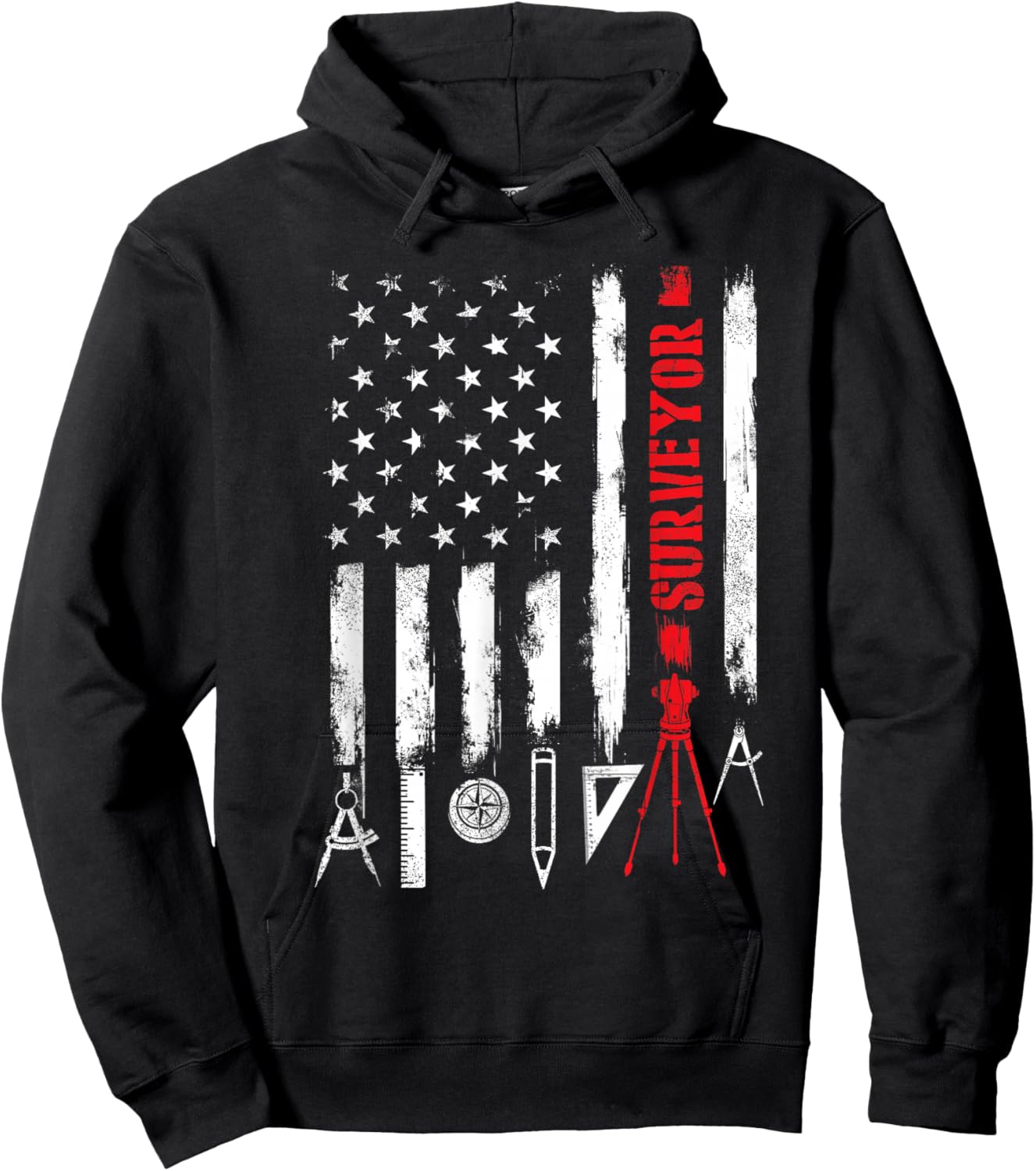 Patriotic USA Flag Land Surveyor Land Examiner Cartographer Hoodie - Hoodie | Black