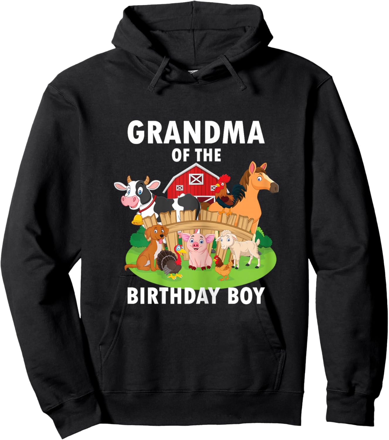 Grandma Of The Birthday Boy Farm Animals Matching Farm Theme Hoodie - Hoodie | Black