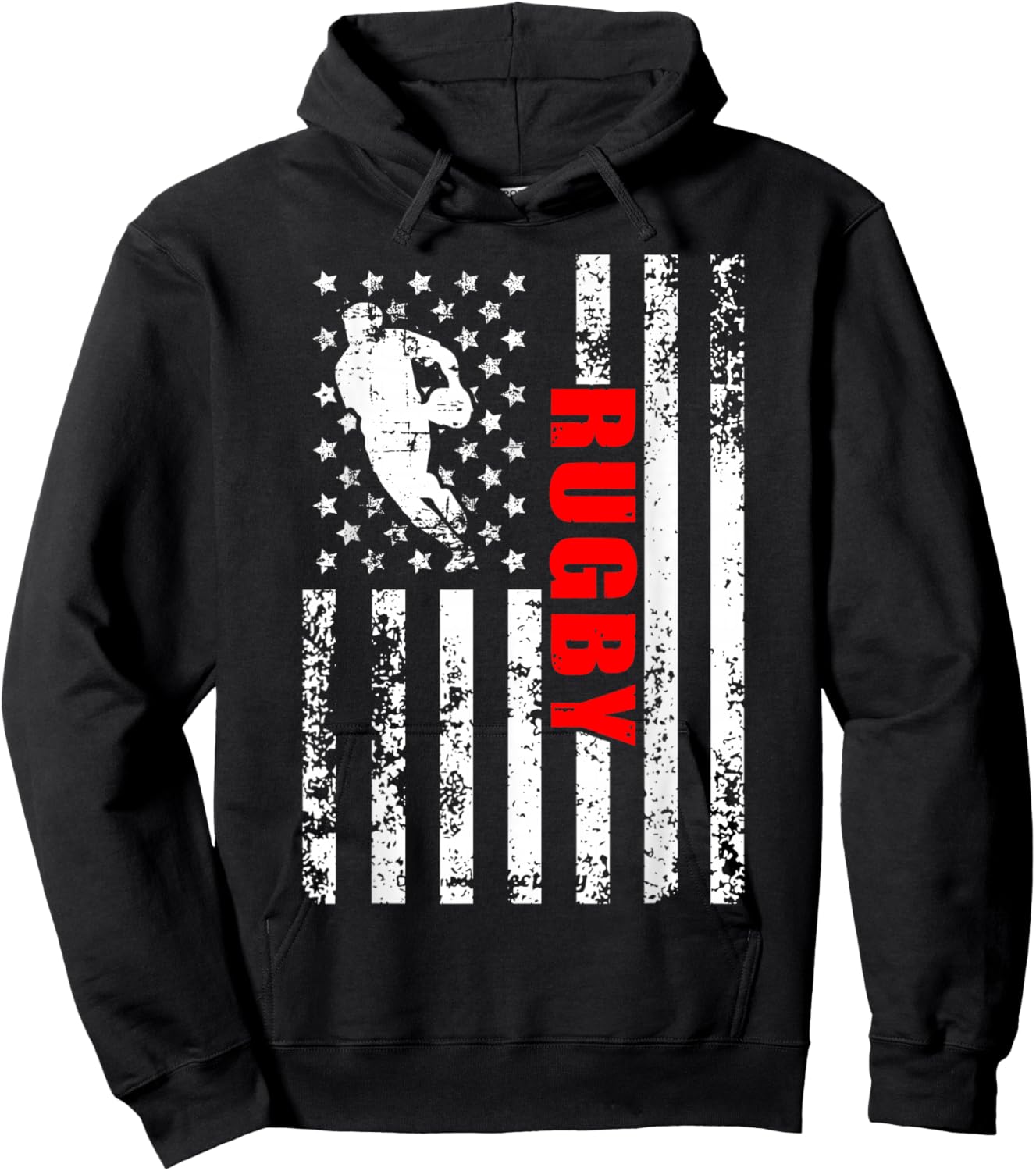 US American Flag Rugby Patriotic Rugby Girls Kids Men Hoodie - Hoodie | Black