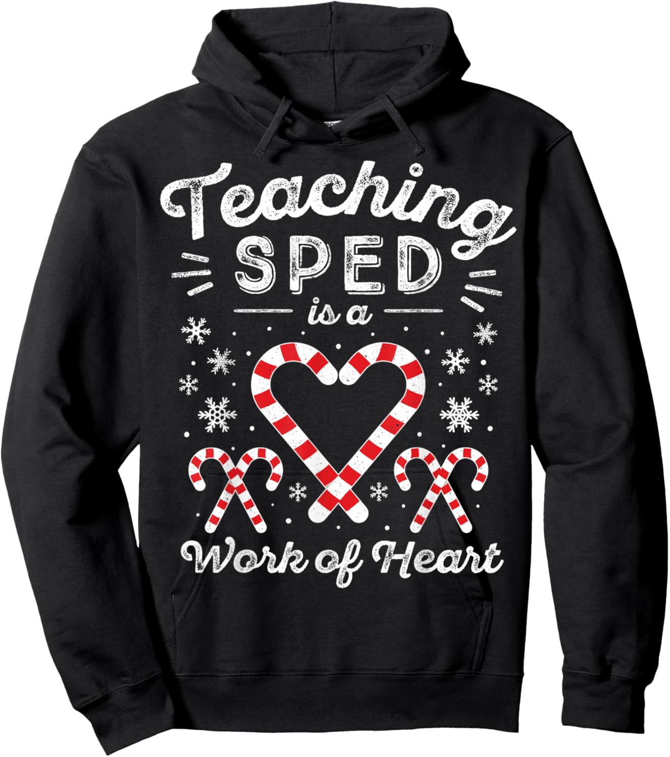 Special Ed Christmas Candy Cane | Work of Heart SPED Teacher Hoodie - Hoodie | Black