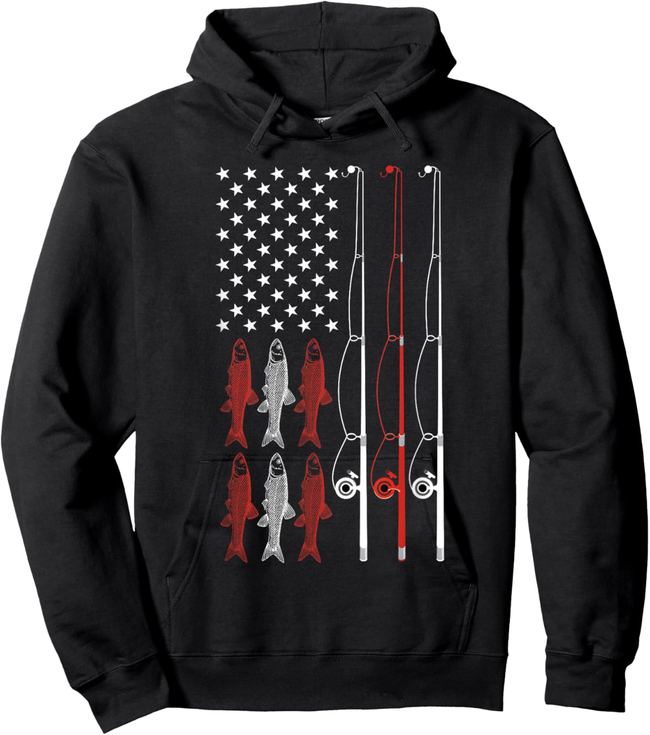 USA Flag Fishing Shirt Dad Grandpa Retro Fishing Dad Hoodie - Hoodie | Black