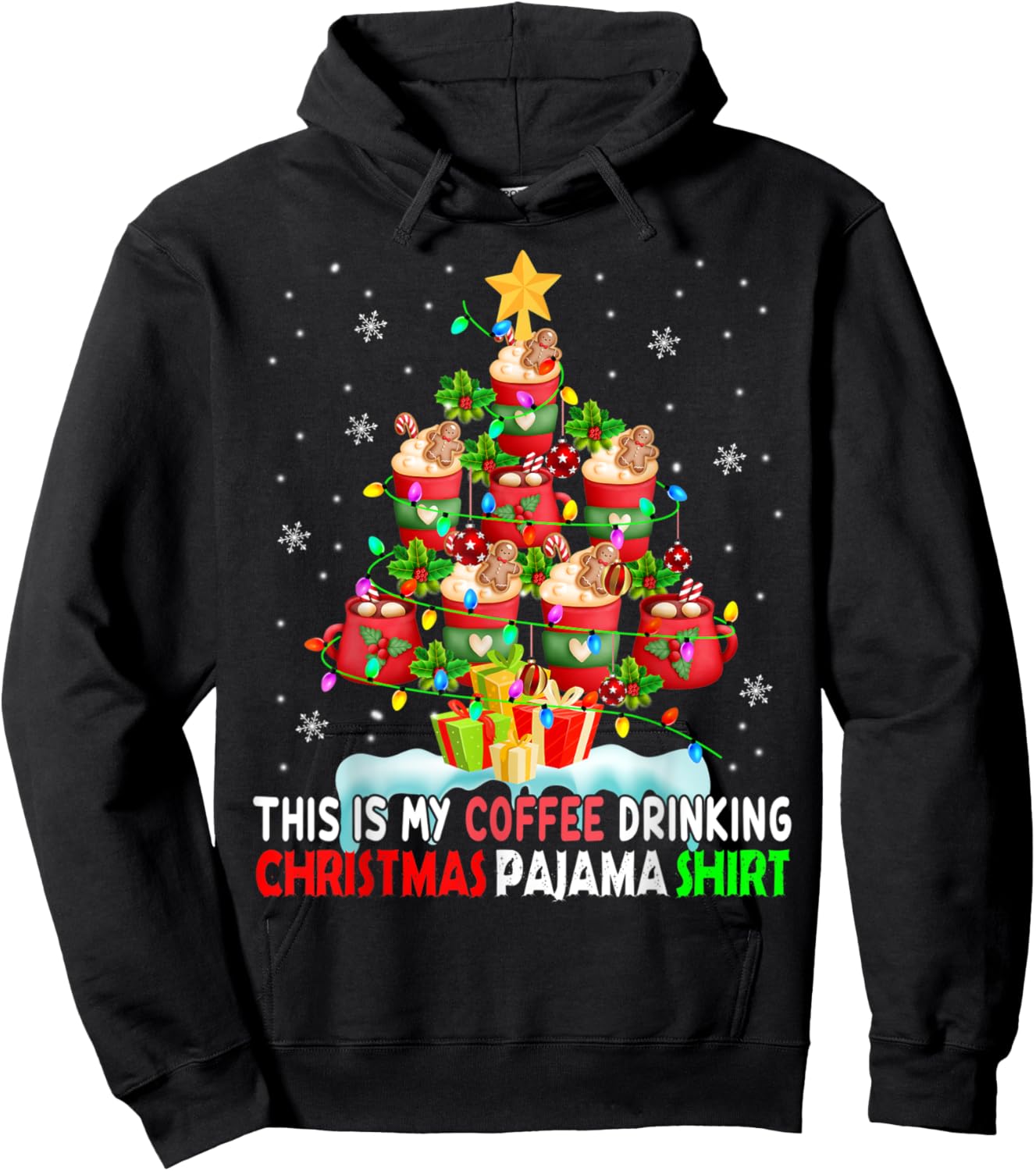This Is My Coffee Drinking Christmas Pajama Shirt Coffee Hoodie - Hoodie | Black