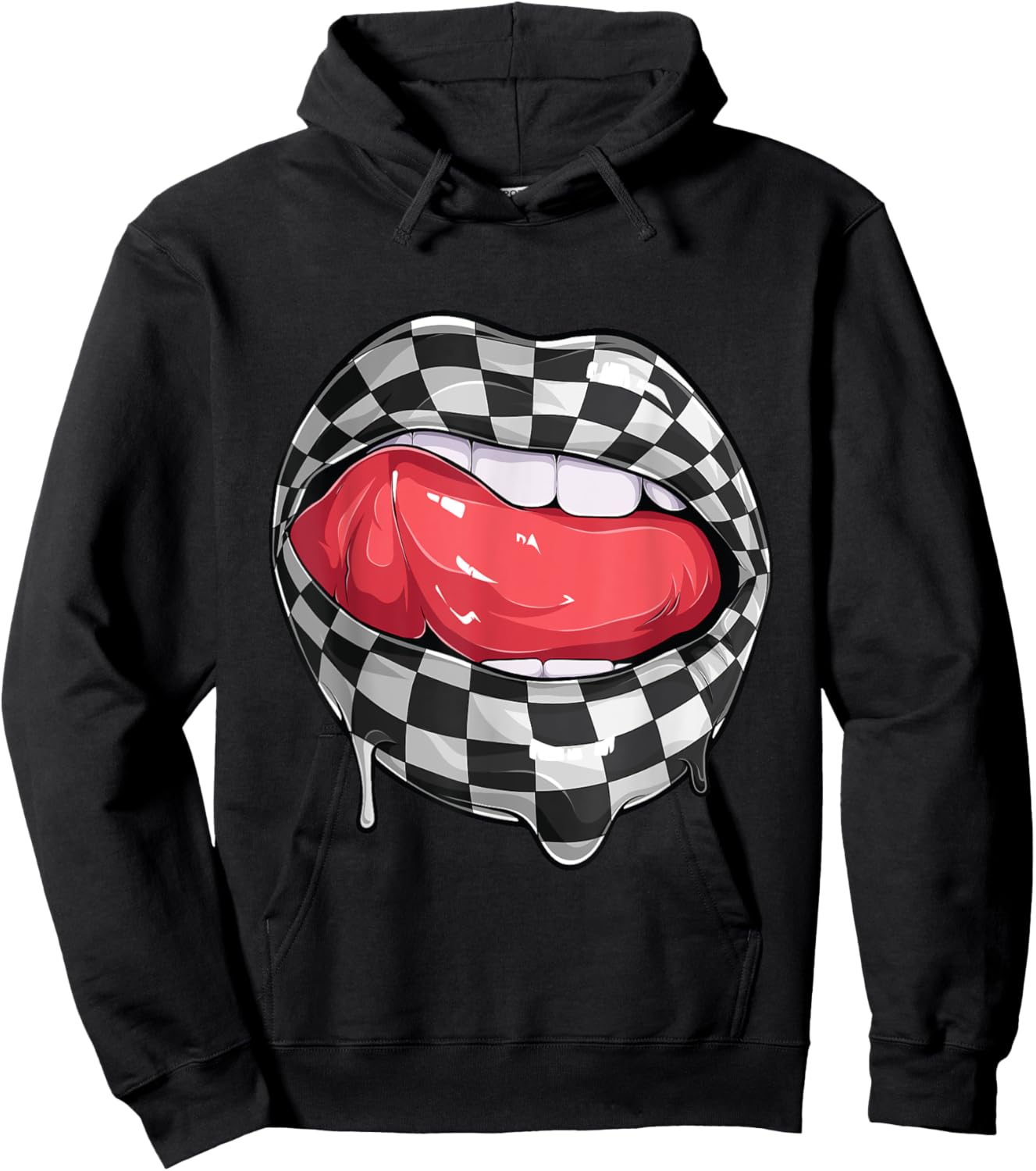 Funny Checkered Black White Lip Racer Race racing car Women Hoodie - Hoodie | Black