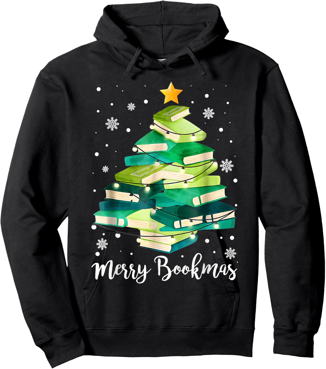 Merry Bookmas Books Pine Tree Funny Reading Lover Christmas Hoodie - Hoodie | Black
