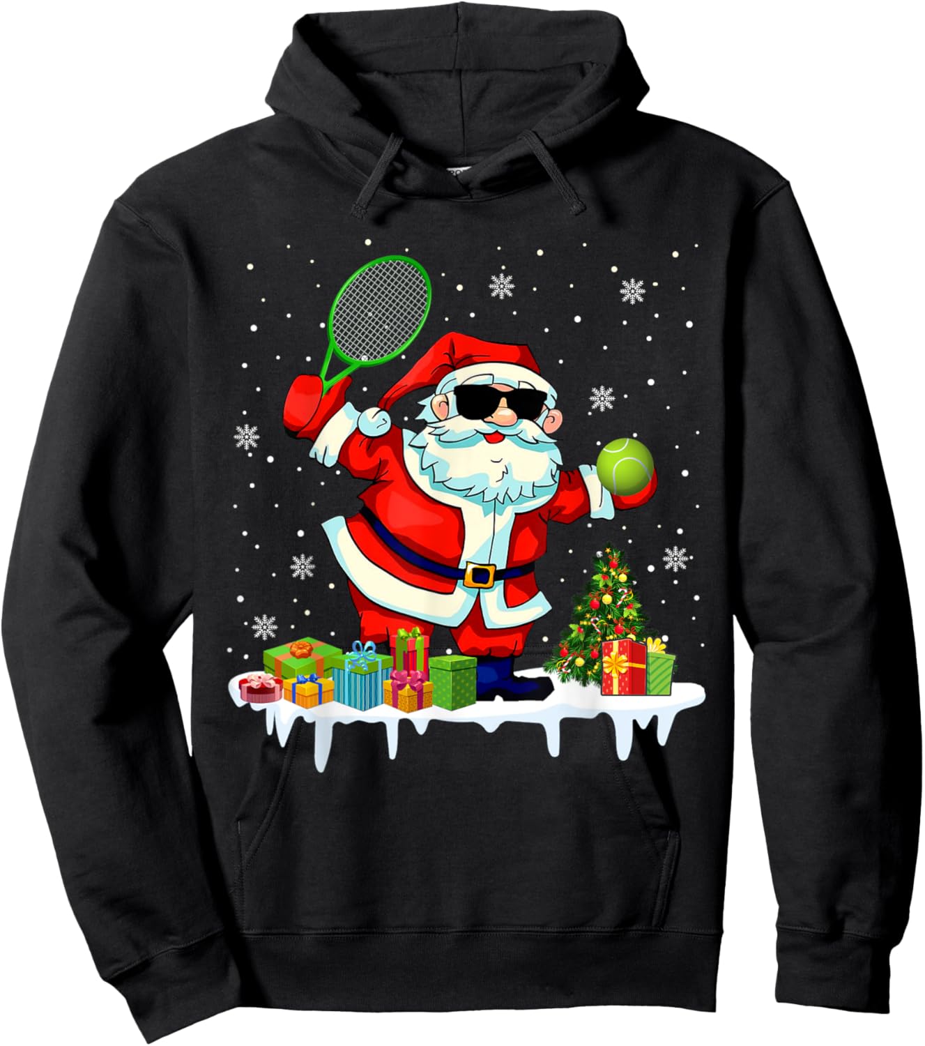 Santa Playing Tennis Funny Christmas Santa Tennis Lover Hoodie - Hoodie | Black
