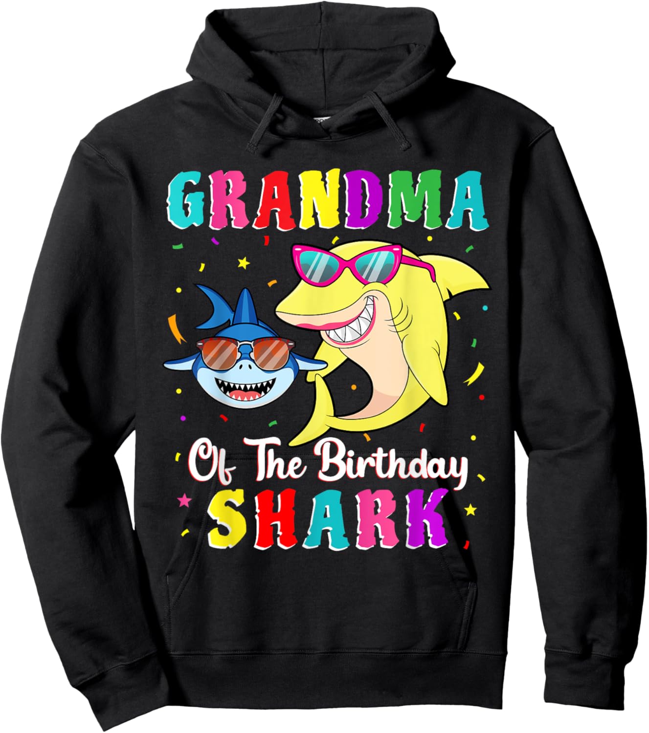 Grandma Of The Shark Birthday Family Birthday Grandson Hoodie - Hoodie | Black