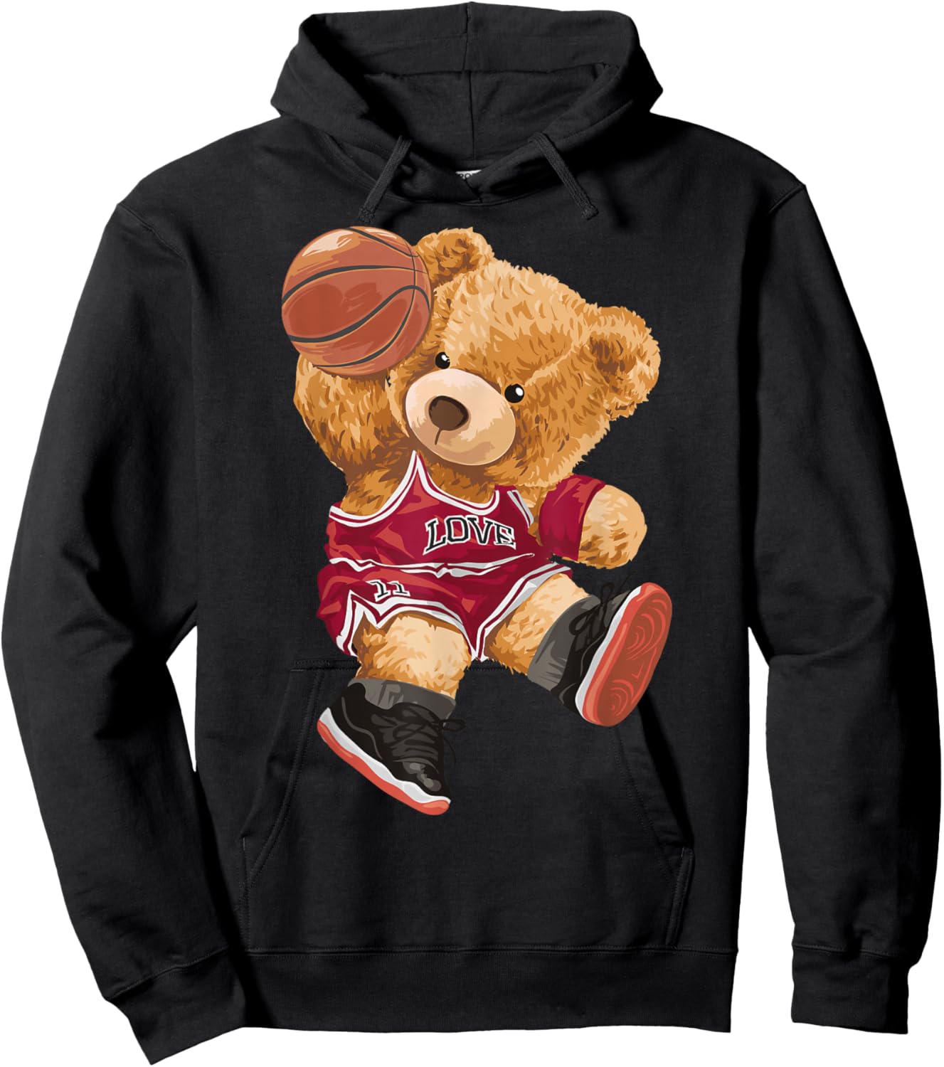 Cute Teddy Bear Playing Basketball Small Hoodie - Hoodie | Black