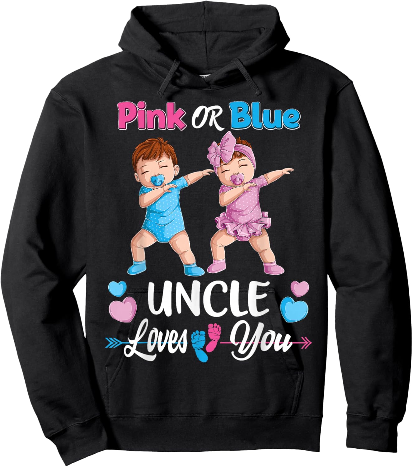 Pink Or Blue Uncle Loves You Baby Gender Reveal Party Men Hoodie - Hoodie | Black