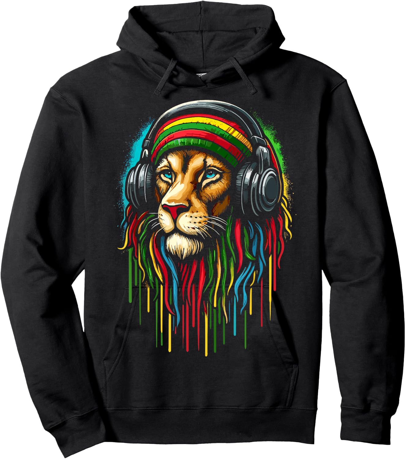 Jamaican Lion Jamaican Rasta Flag Hoodie - Hoodie | Black
