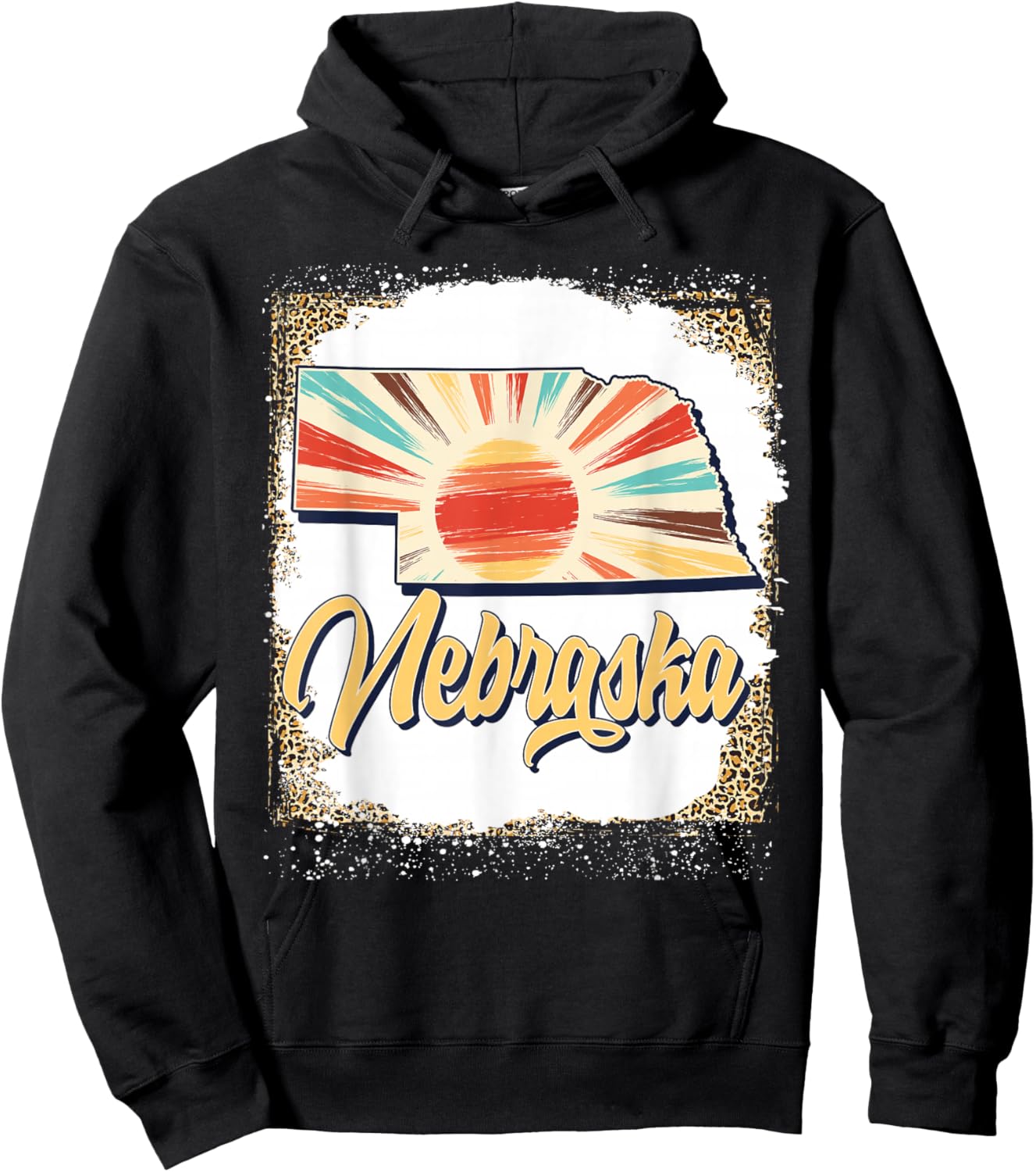 Vintage USA Nebraska State Map Flag Souvenir Men Women Kids Hoodie - Hoodie | Black