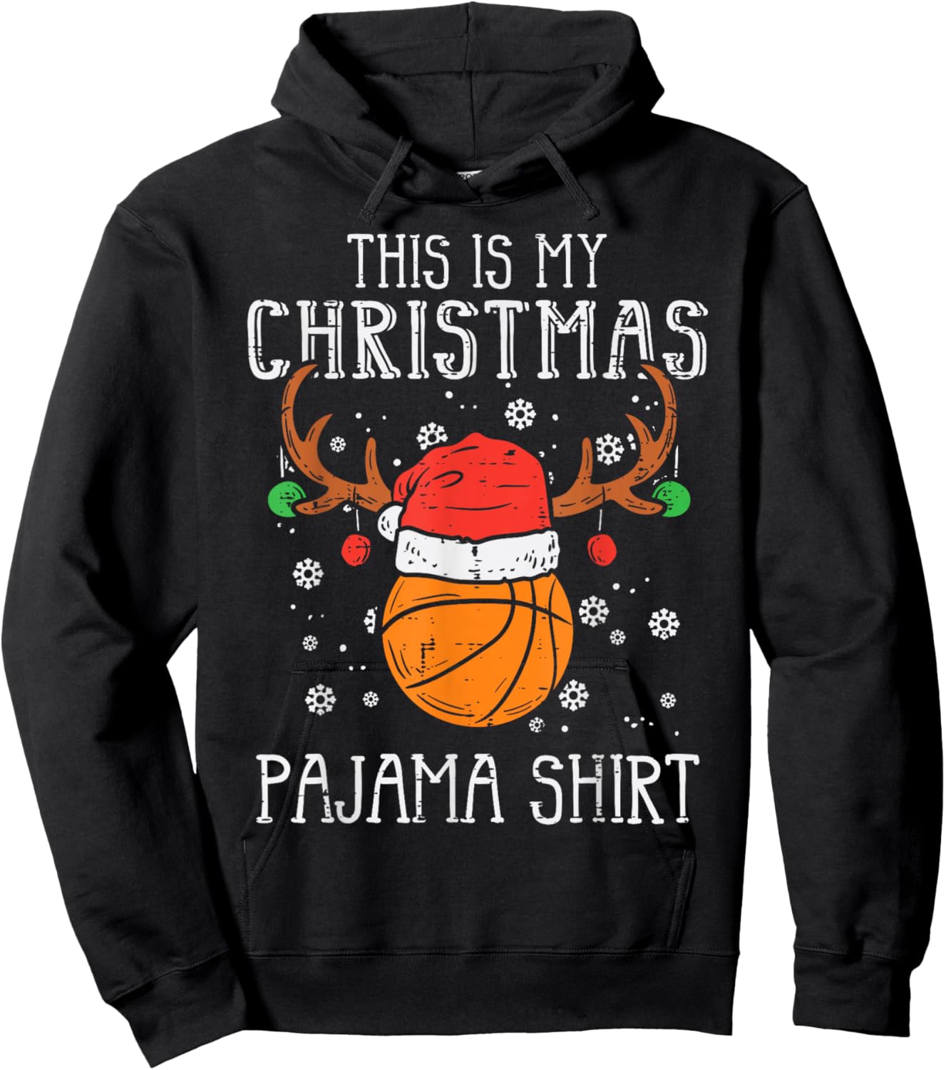 This Is My Christmas Pajama Shirt Basketball Xmas Sports Hoodie - Hoodie | Black
