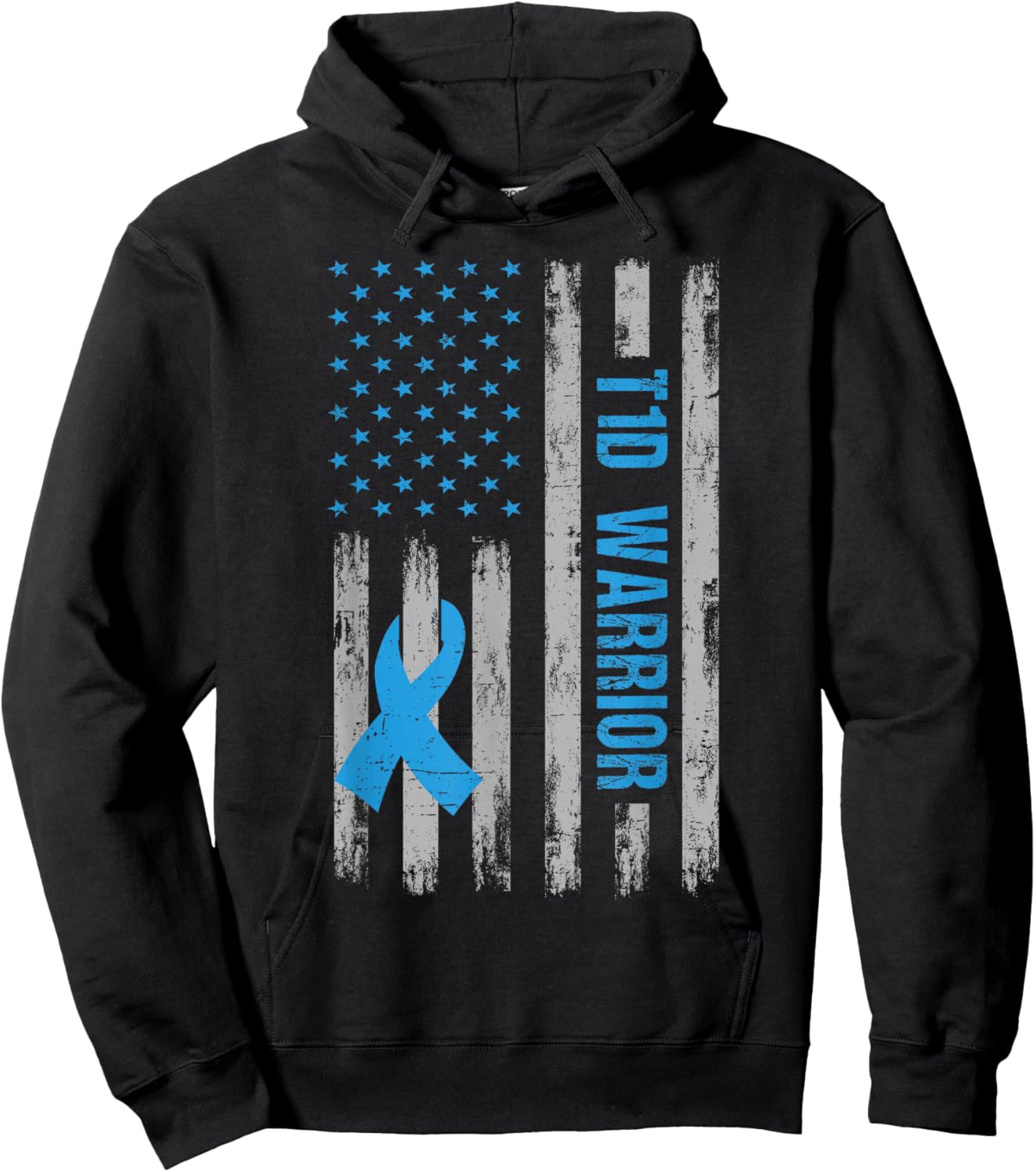 T1D Warrior Awareness American Flag Diabetic Diabetes Type 1 Hoodie - Hoodie | Black