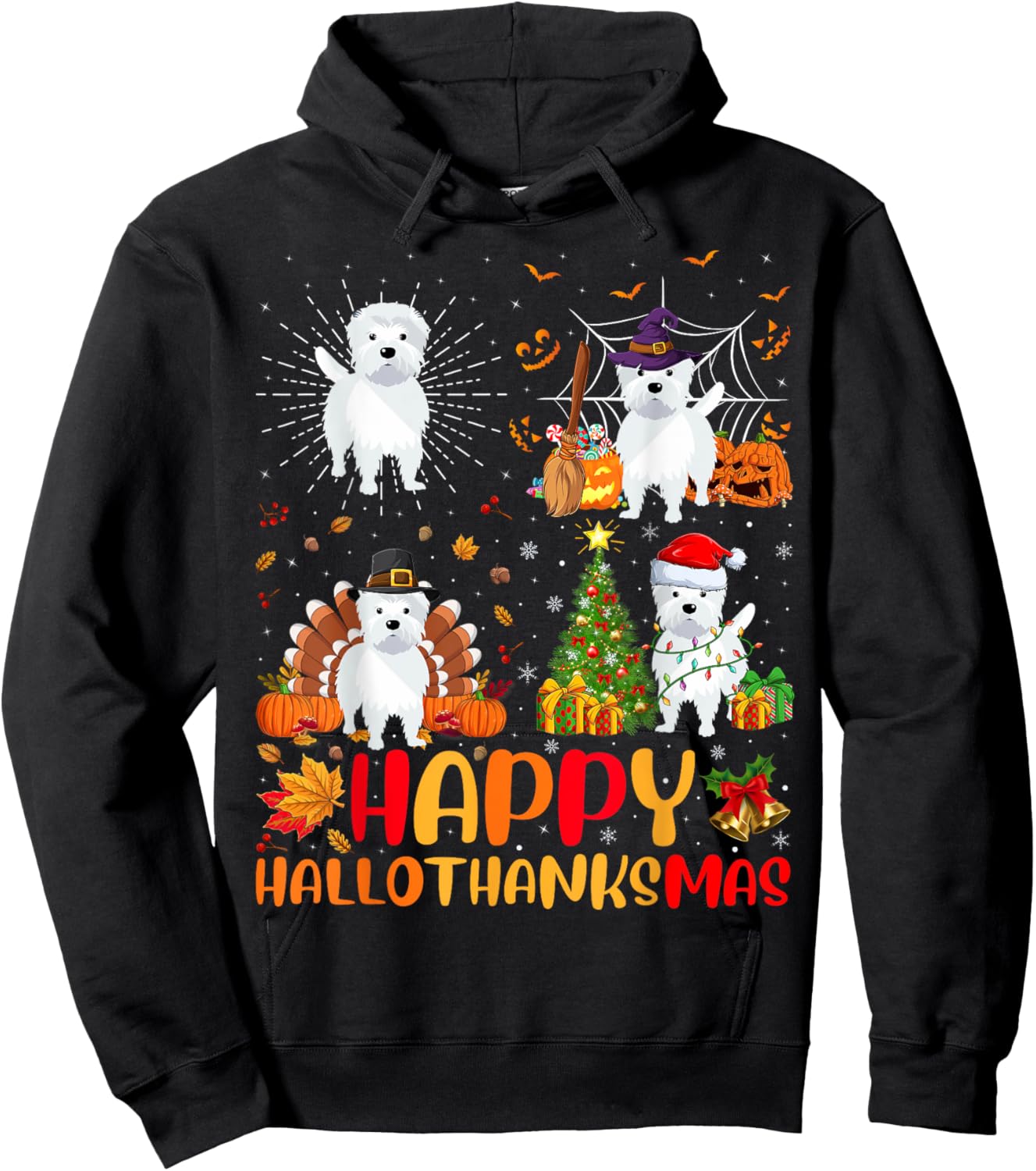 Halloween Thanksgiving Christmas Westie Dog Hallothanksmas Hoodie - Hoodie | Black