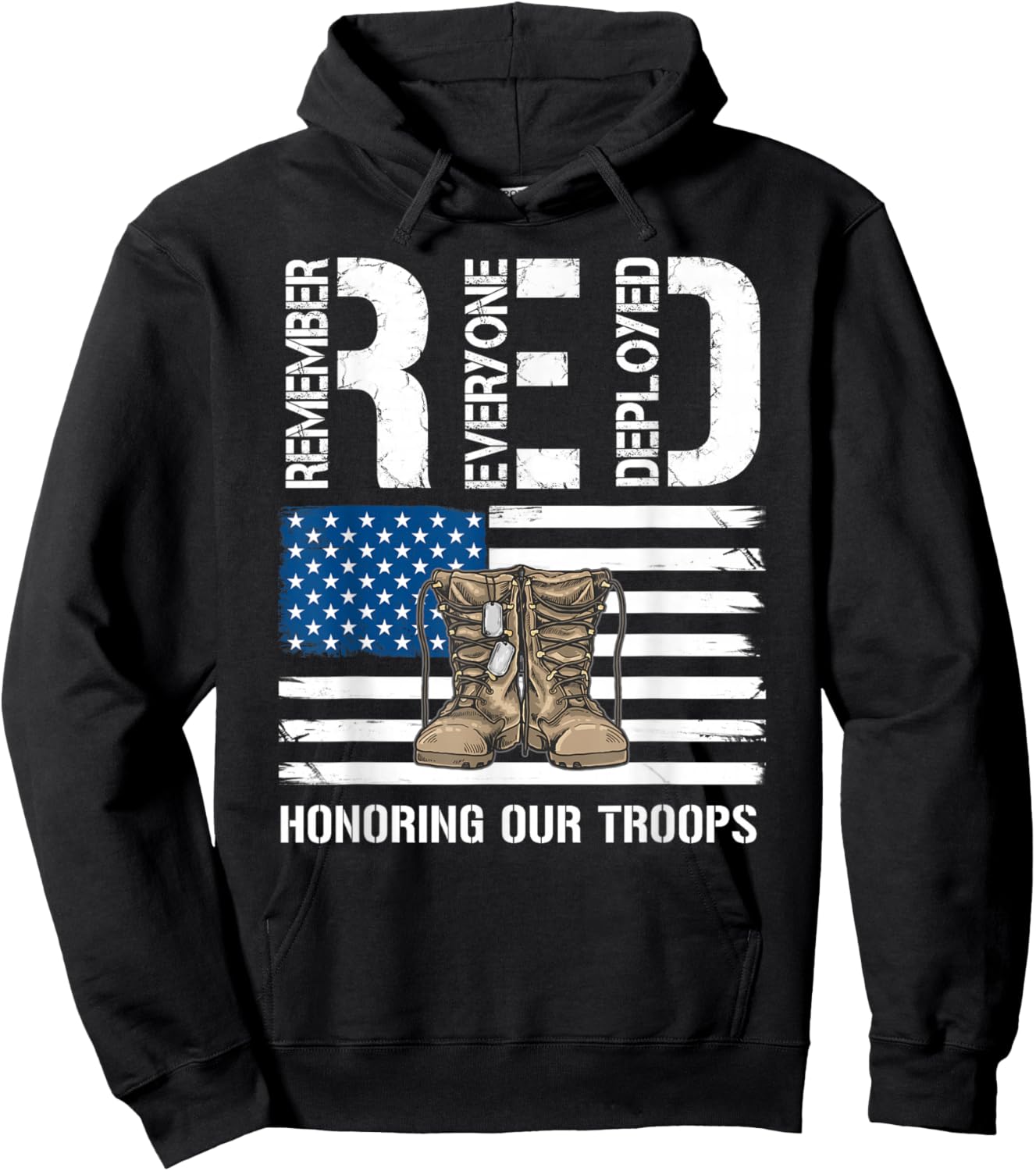 Remember Everyone Veteran Deployed RED Friday Military Hoodie - Hoodie | Black