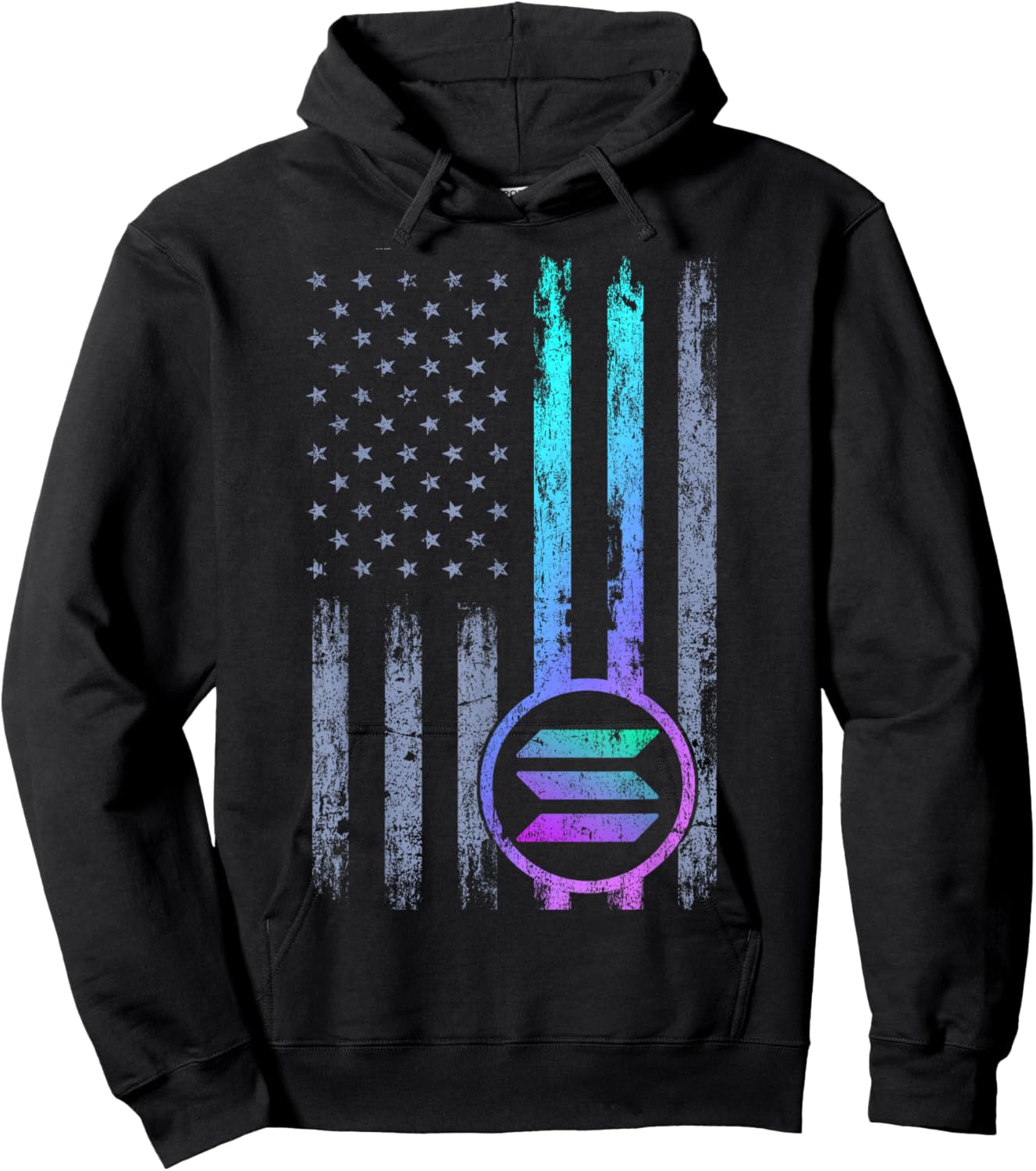 Solana Crypto Blockchain Solana Coin Distressed USA Flag Hoodie - Hoodie | Black