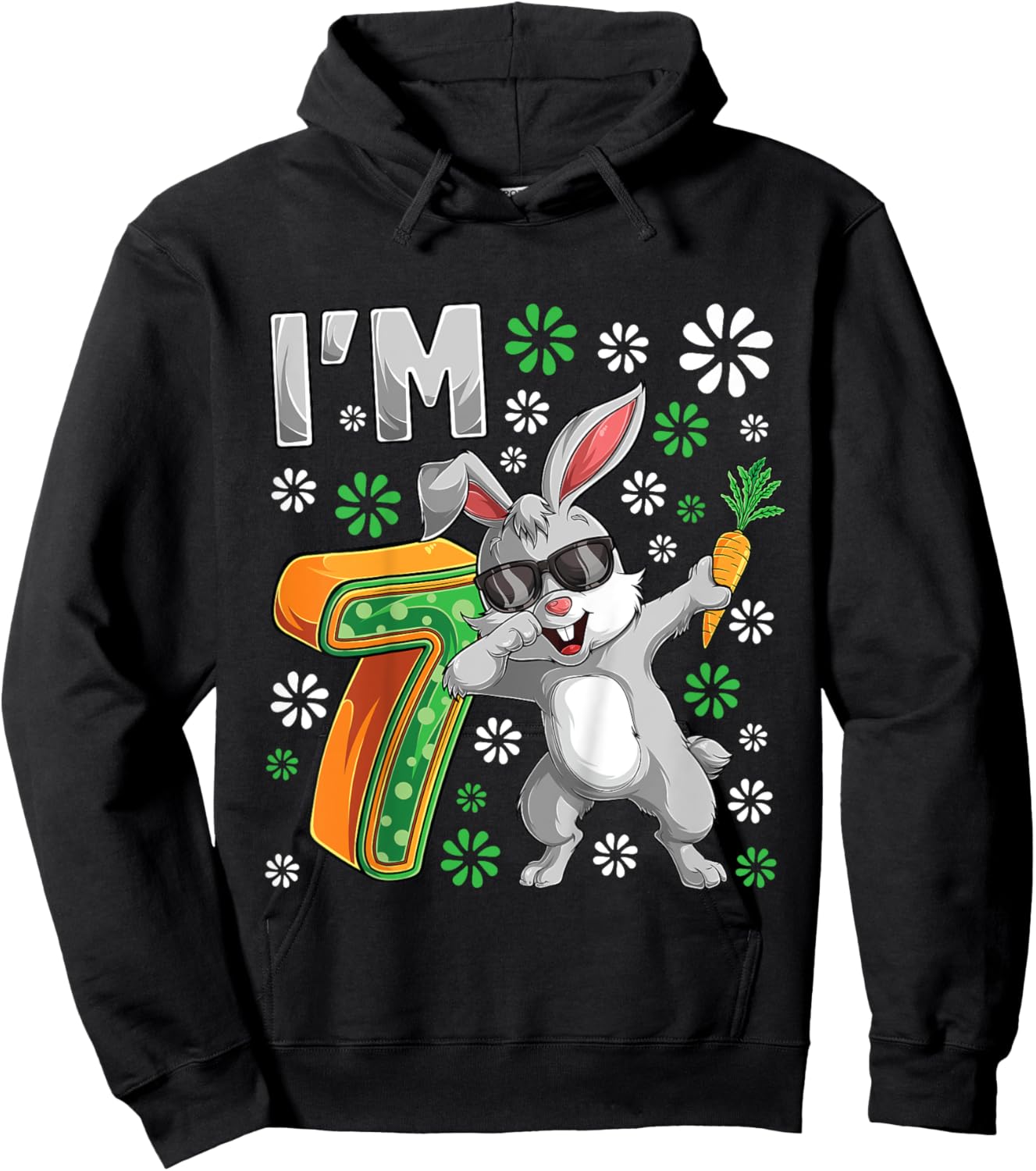 7 Year Old Bunny 7th Birthday Party Dabbing Bunny Lover Hoodie - Hoodie | Black