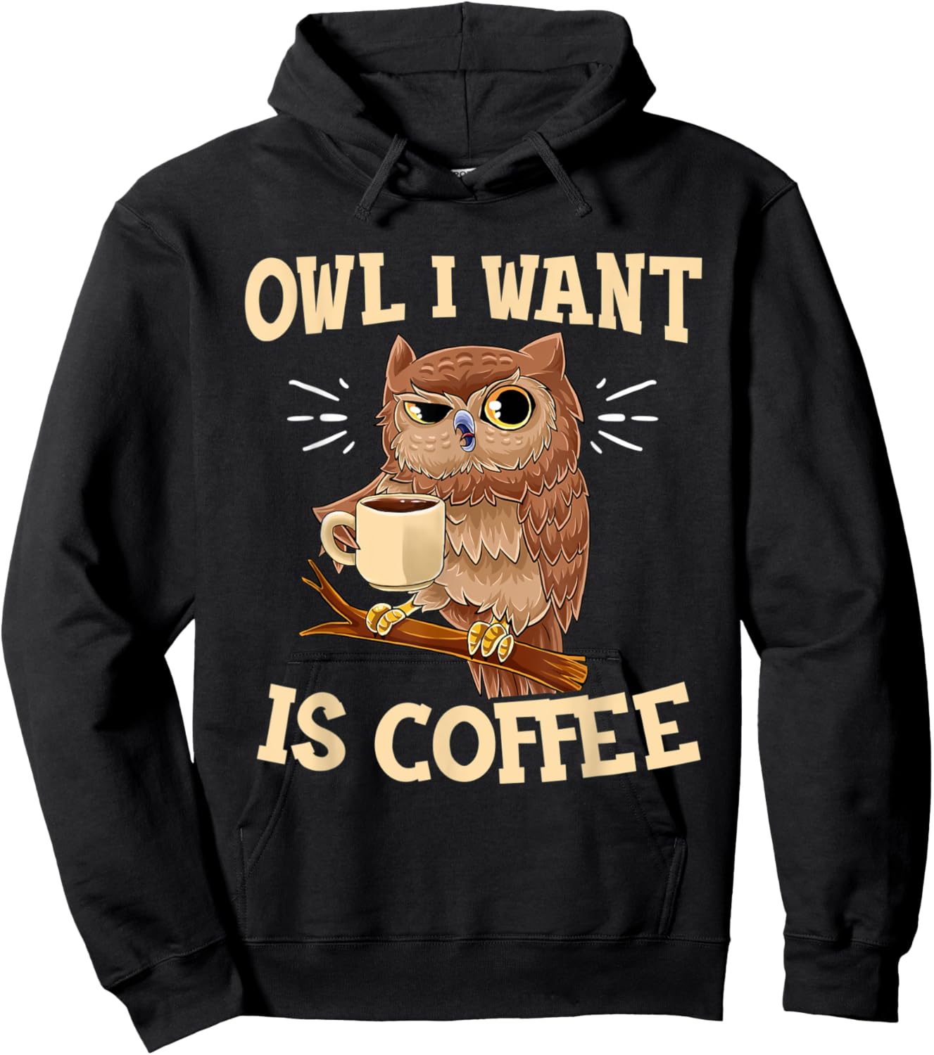 Owl I Want Is Coffee Funny Coffee Owl Saying Hoodie - Hoodie | Black