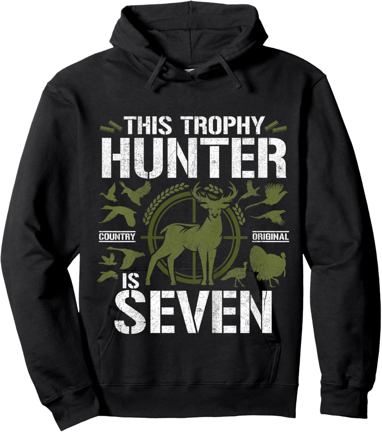 7 Year Old Hunting Birthday Party Duck Deer Hunter 7th Gift Hoodie - Hoodie | Black